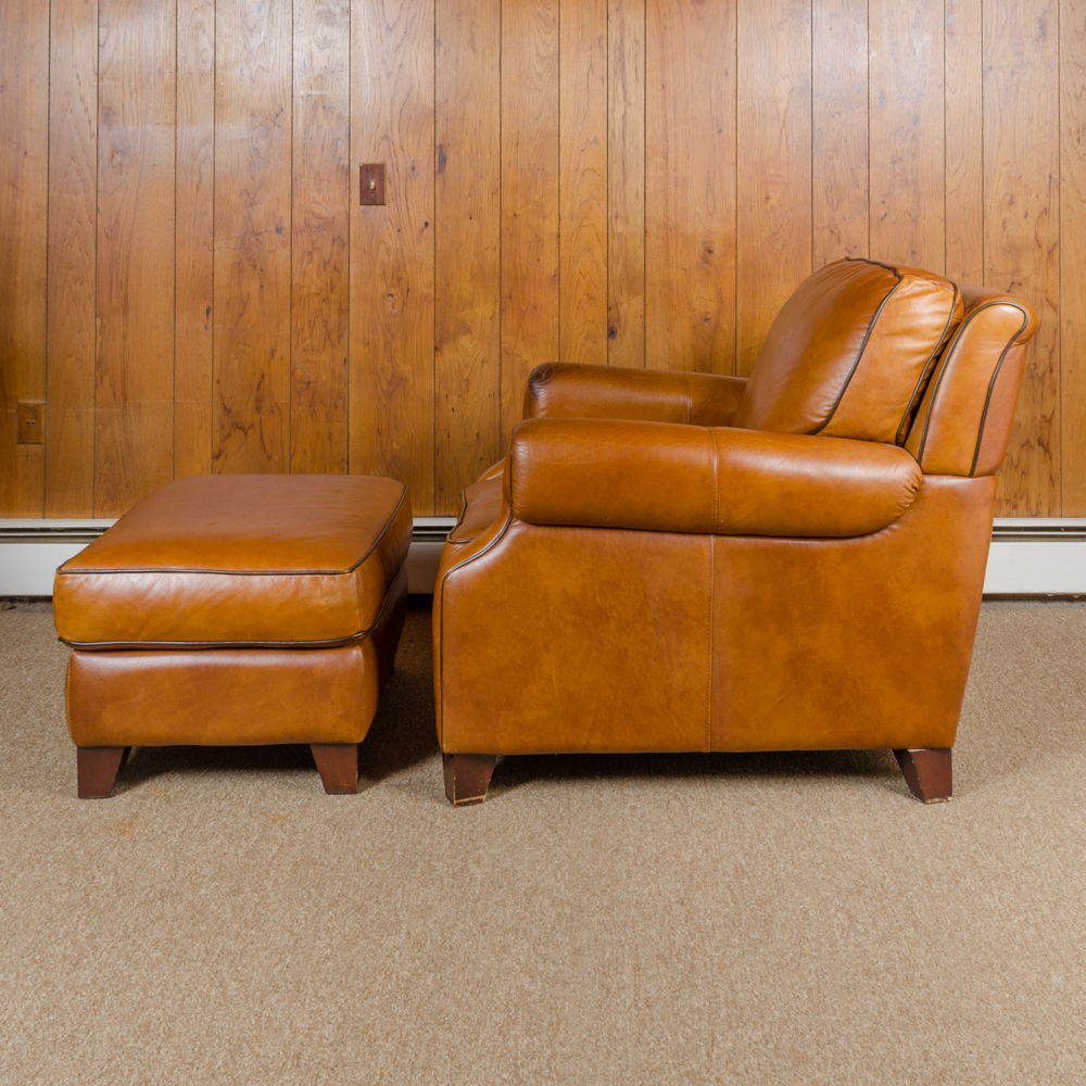 Bassett Furniture Leather Armchair and Ottoman EBTH