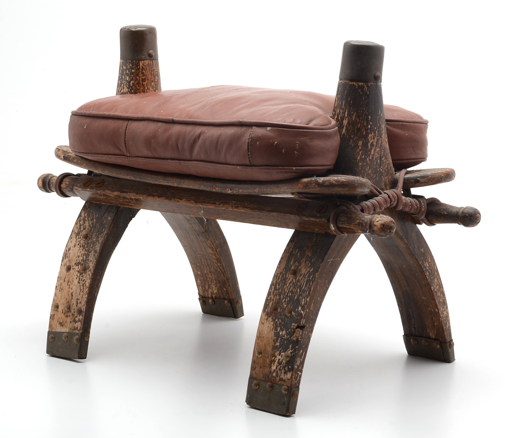 Vintage Camel Saddle Stool with Leather Cushion EBTH