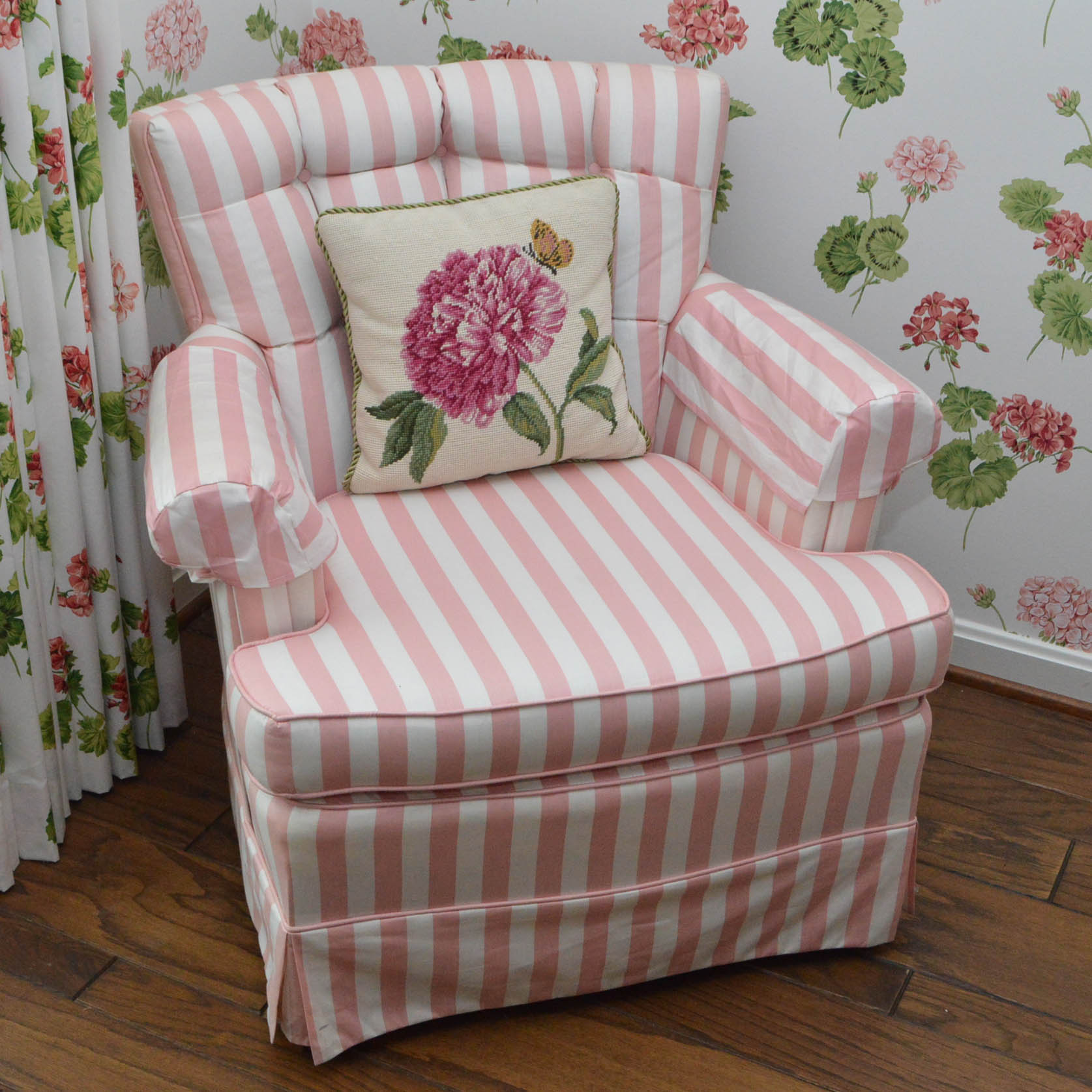 Pink and White Striped Arm Chair EBTH