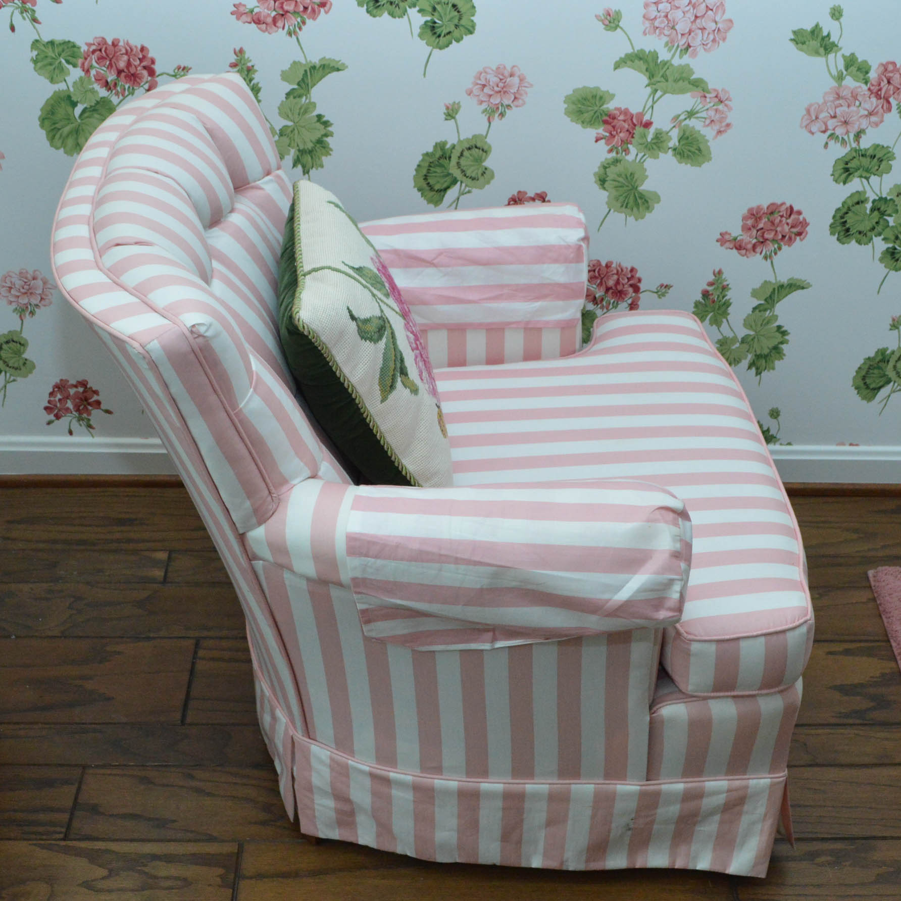 Pink and White Striped Arm Chair EBTH