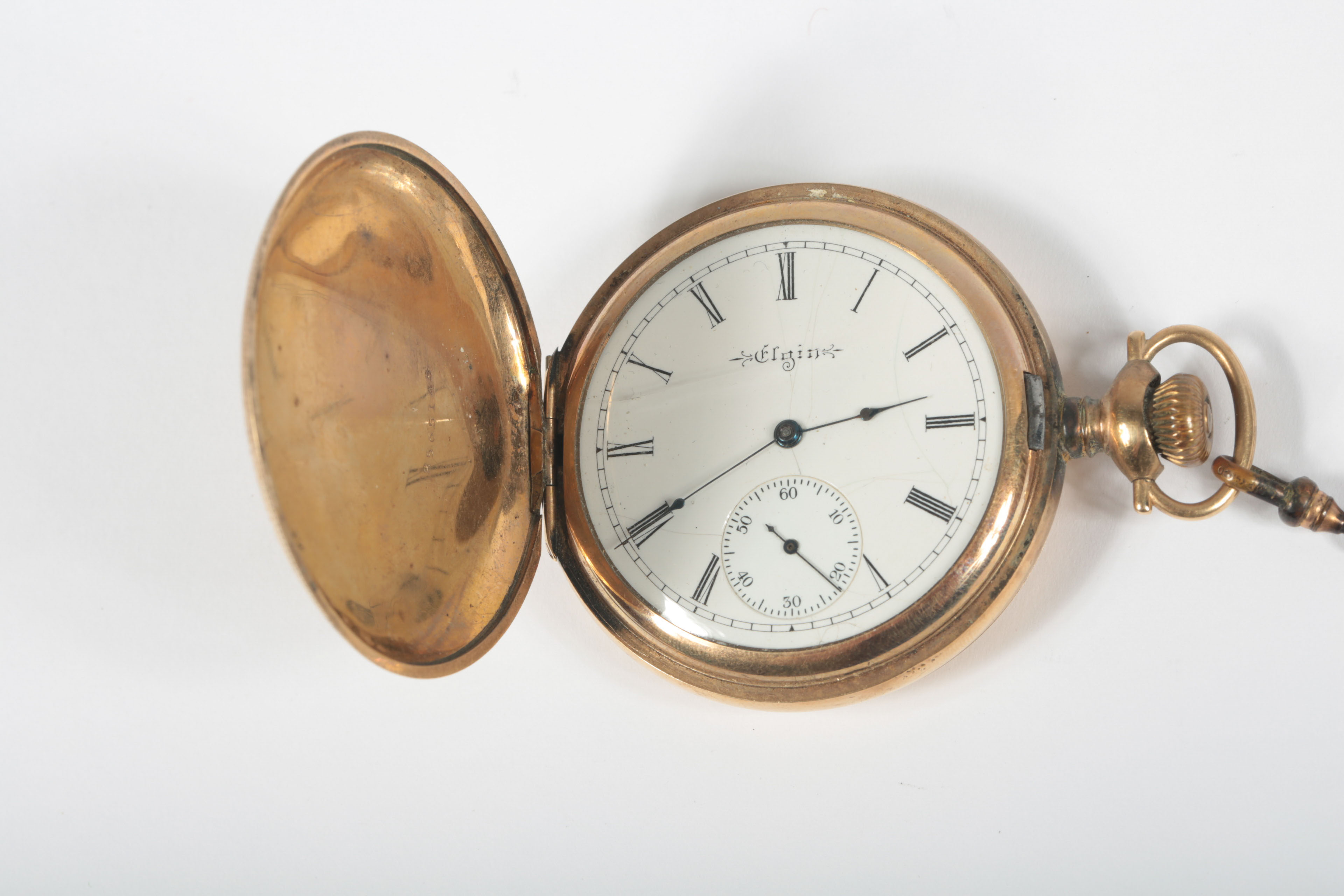 Antique Elgin Gold Plated Pocket Watch with Chain and Fob EBTH