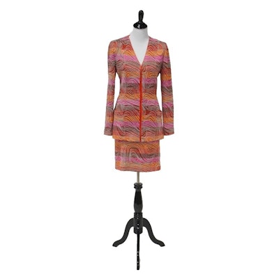 Missoni Italian Made Knit Jacket and Skirt in a Colorful Swirl Pattern Missoni Italian Made Knit Jacket and Skirt in a Colorful Swirl Pattern