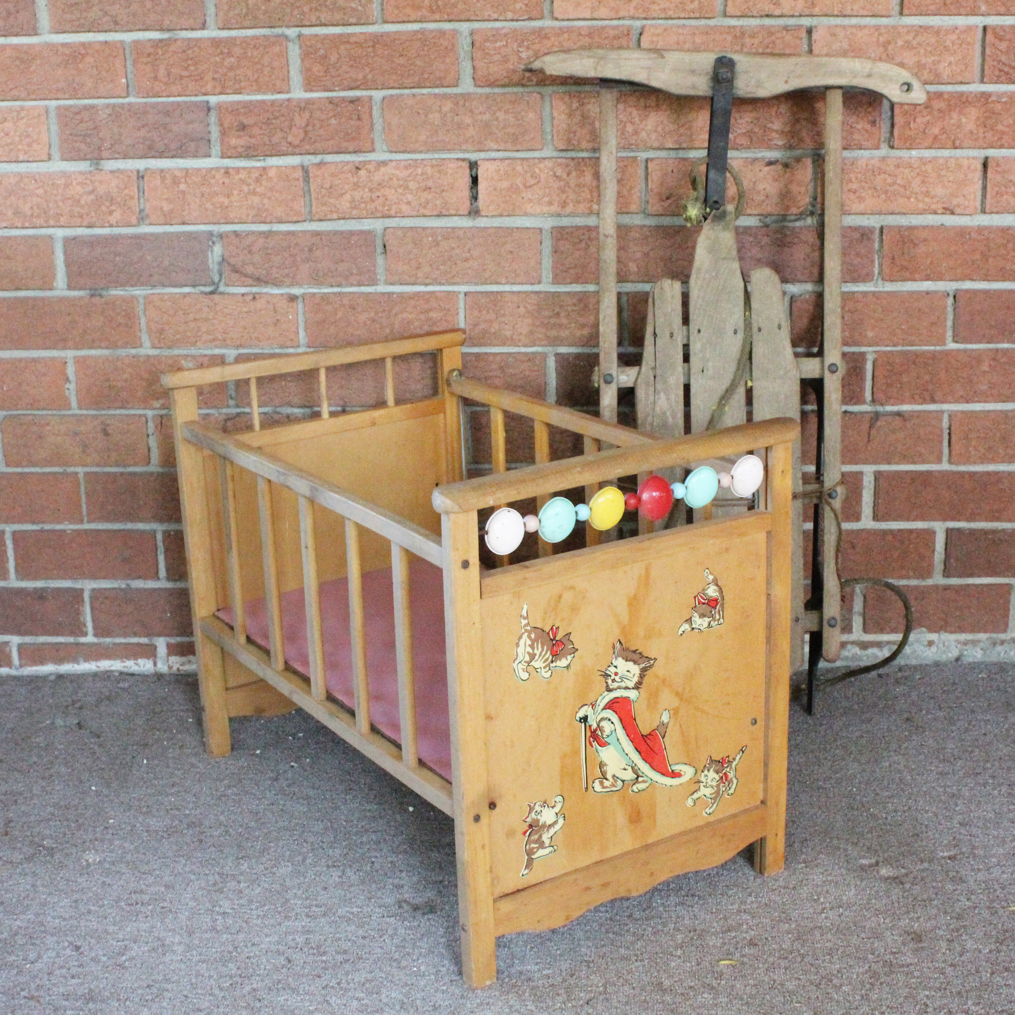 vintage wooden doll crib