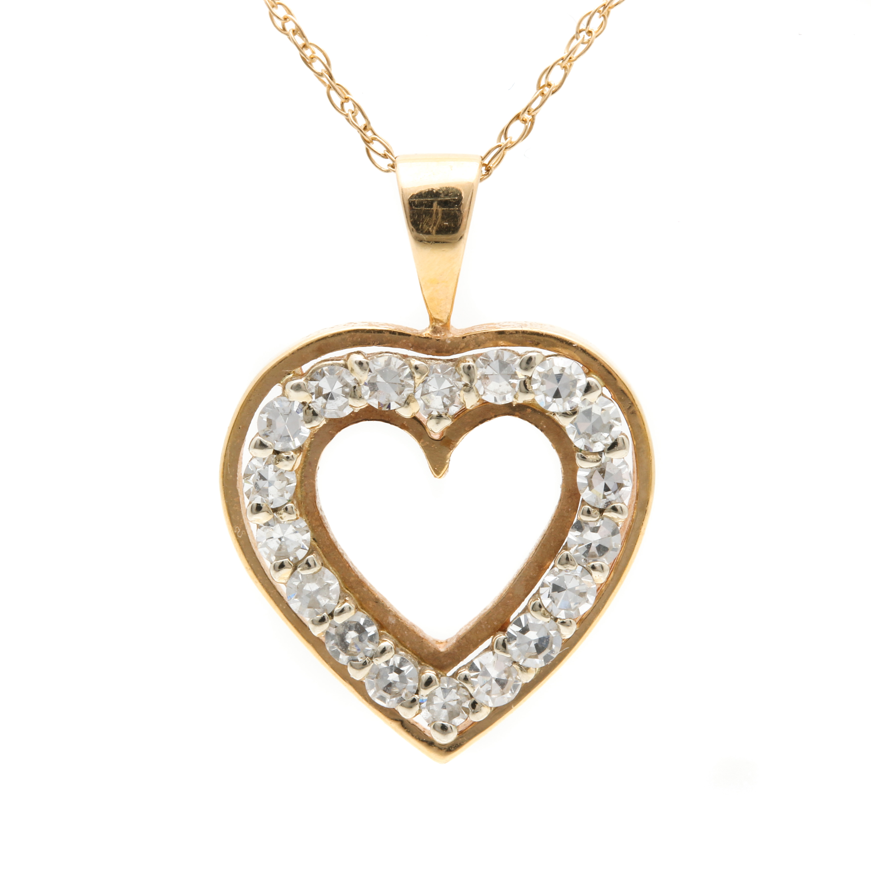 14K Real Gold Heart Pendant Necklace with 5A Cubic Zirconia