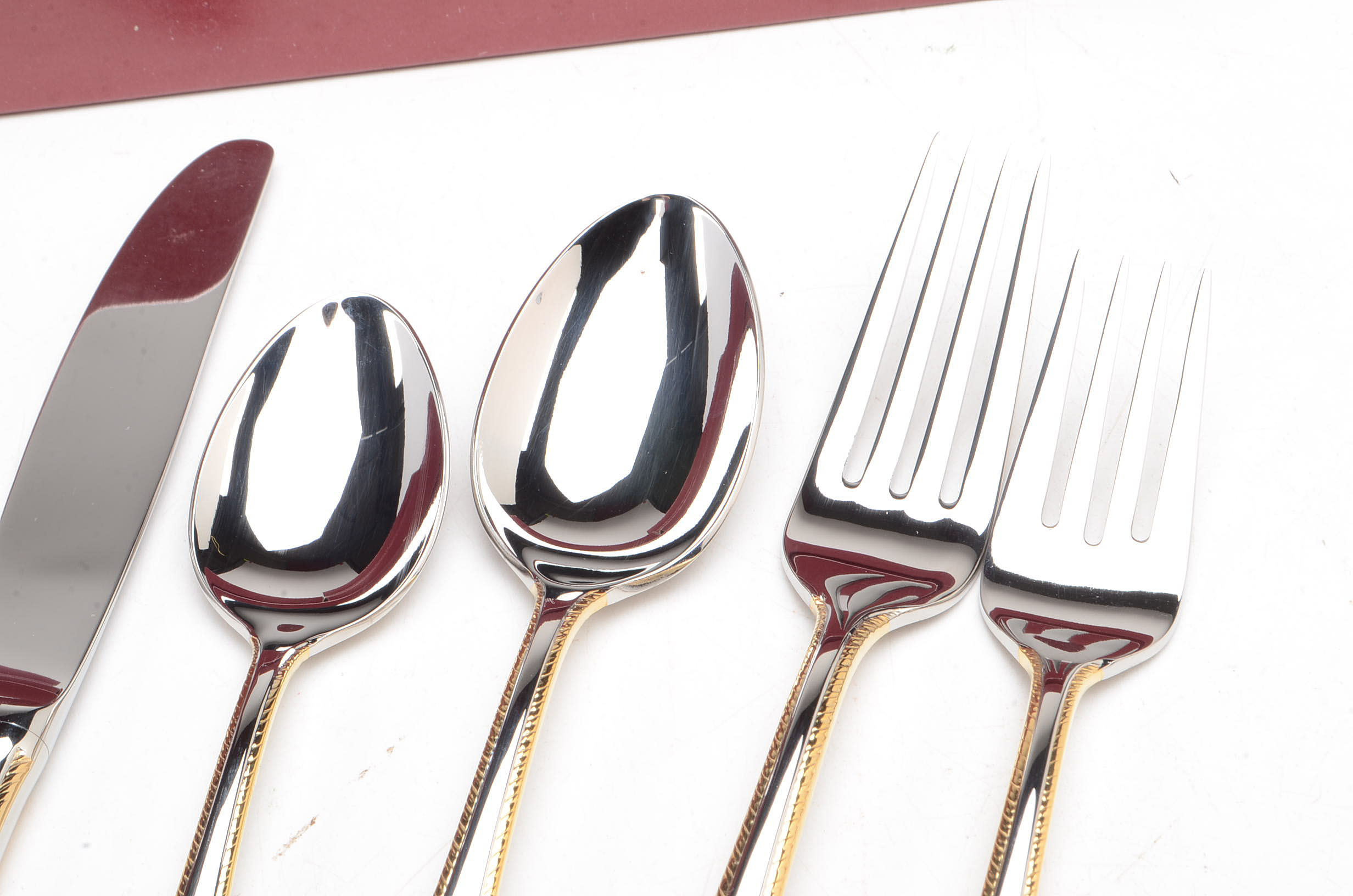 Contemporary Gorham Stainless Flatware with Gold Accent Edge EBTH