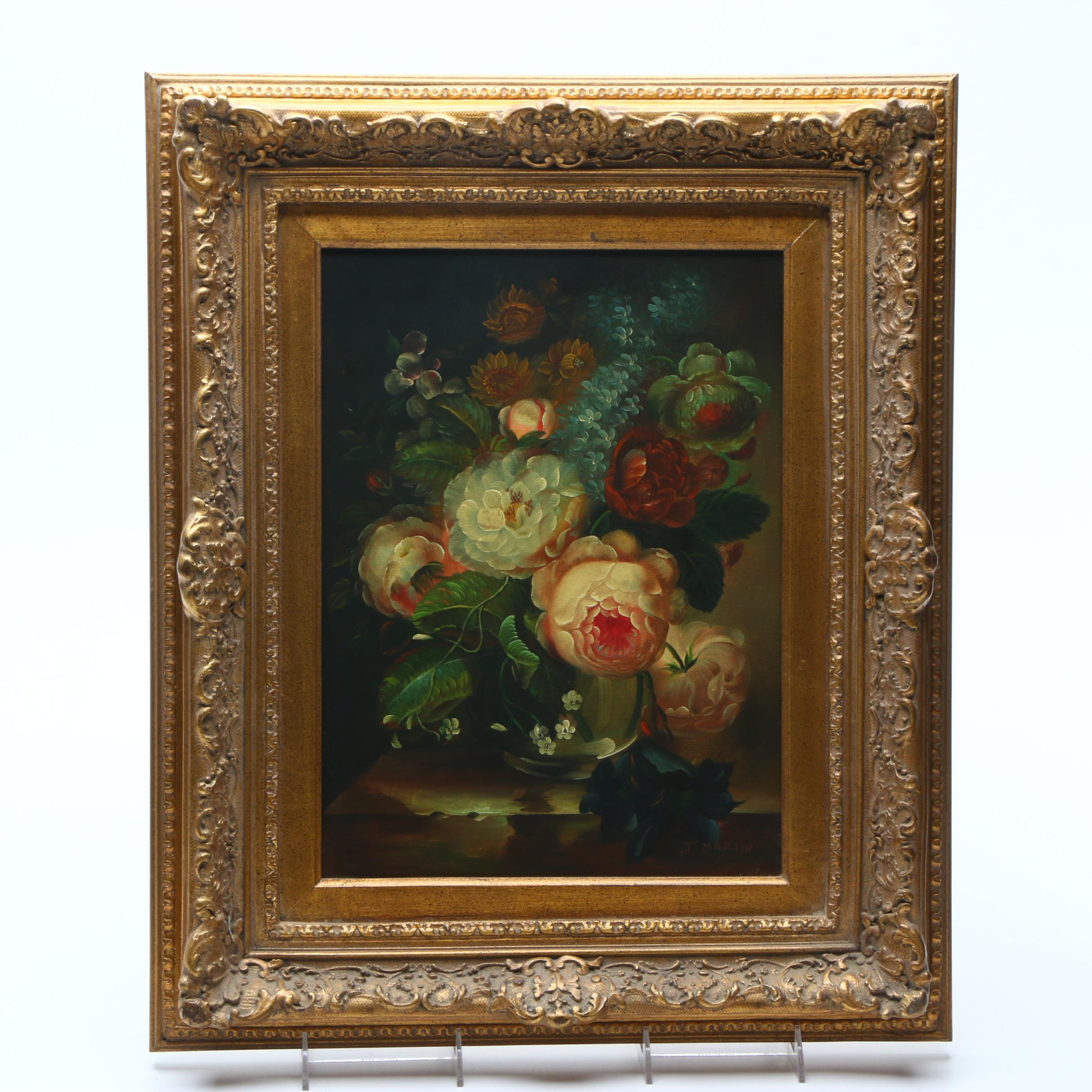 J. Martin Oil Painting on Canvas of Floral Still Life EBTH