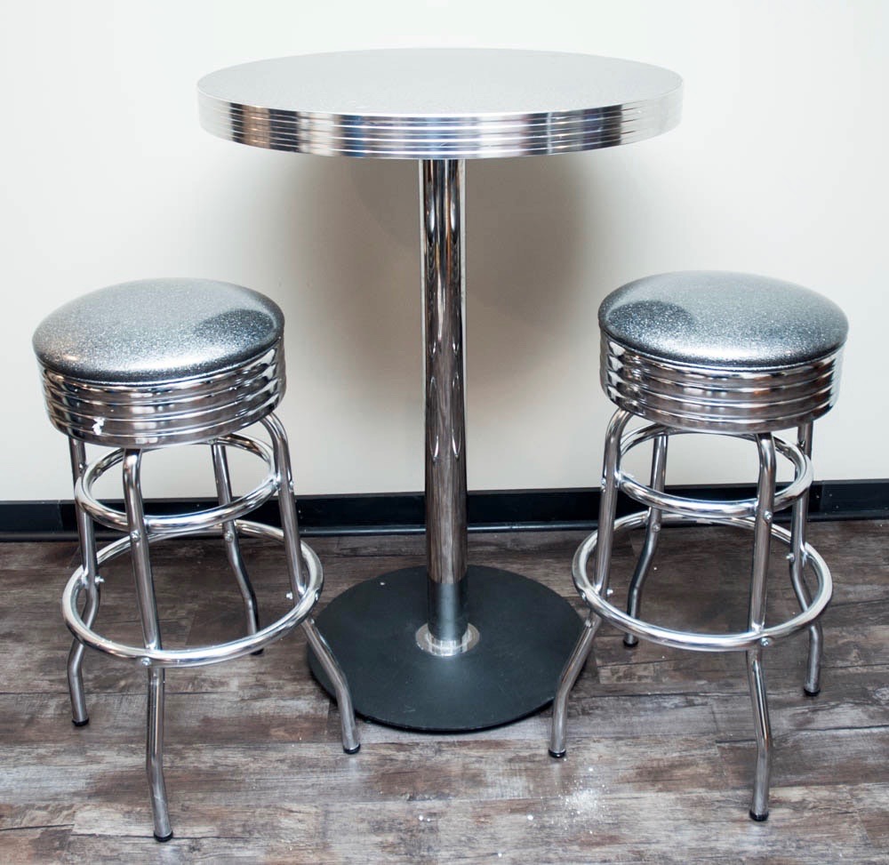 Mid Century Modern Reproduction Chrome High Table with Swivel Stools EBTH