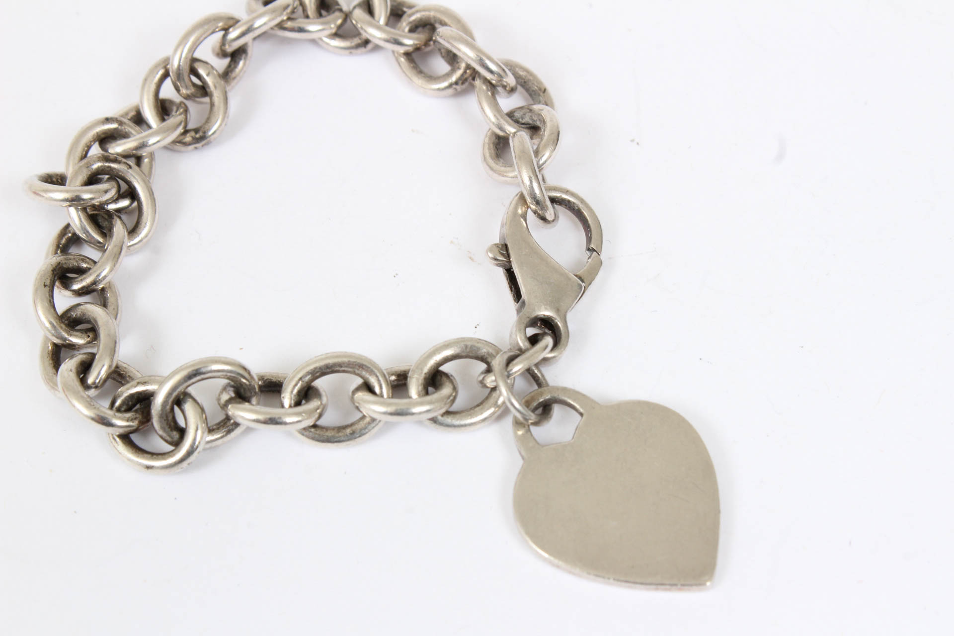 Sterling Silver Link Bracelet with Heart Charm EBTH