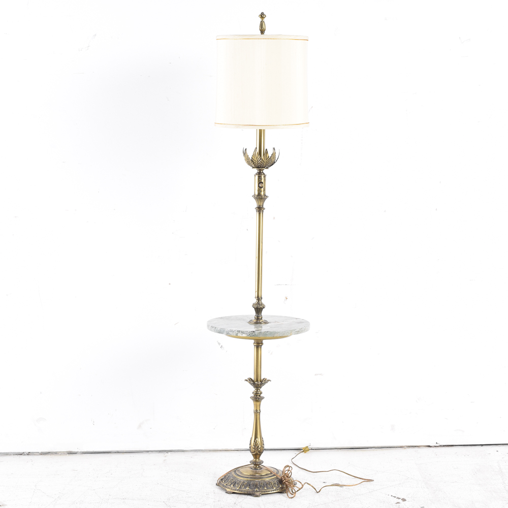 A Brass Tray Table Floor Lamp with Shade EBTH