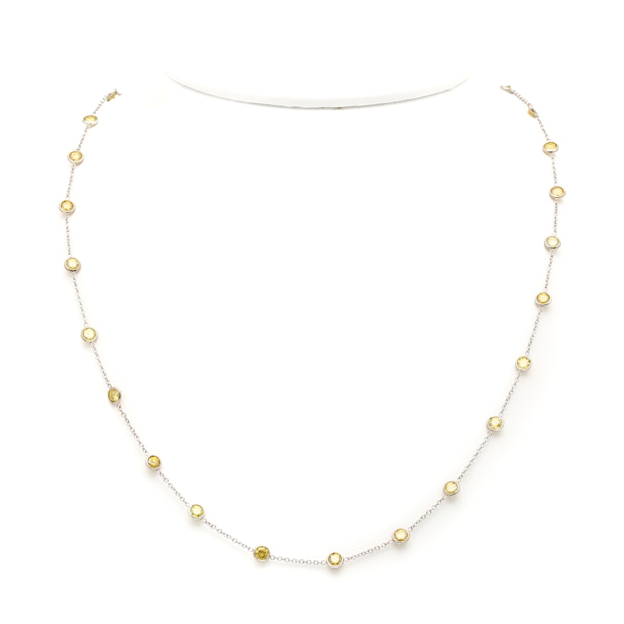 14K White Gold 3.51 CTW Yellow Diamond Station Necklace | EBTH