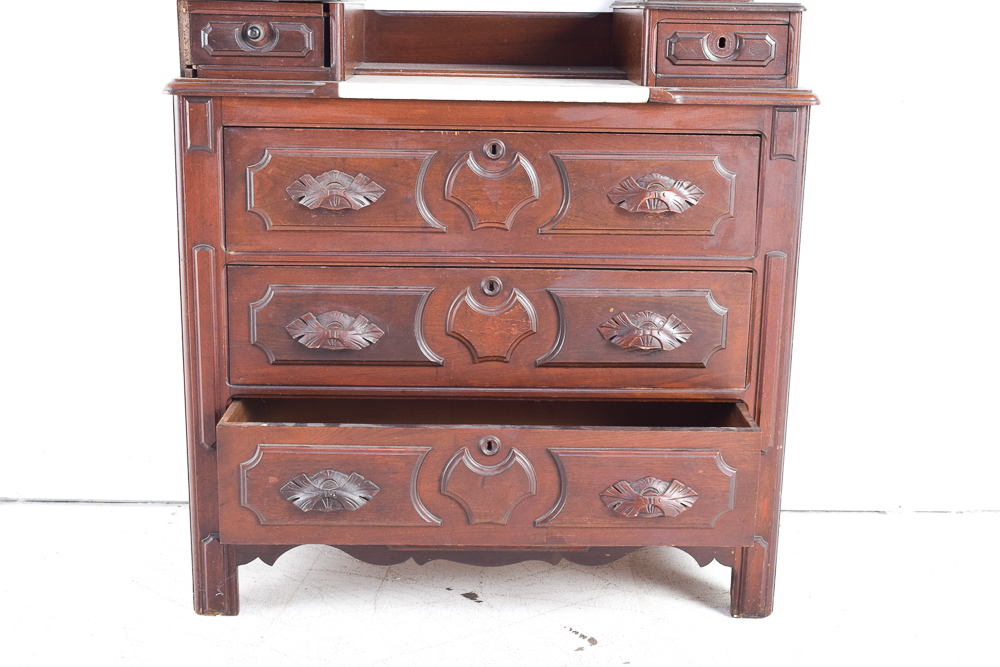 Antique Victorian Walnut Dresser with Mirror and Marble Top EBTH