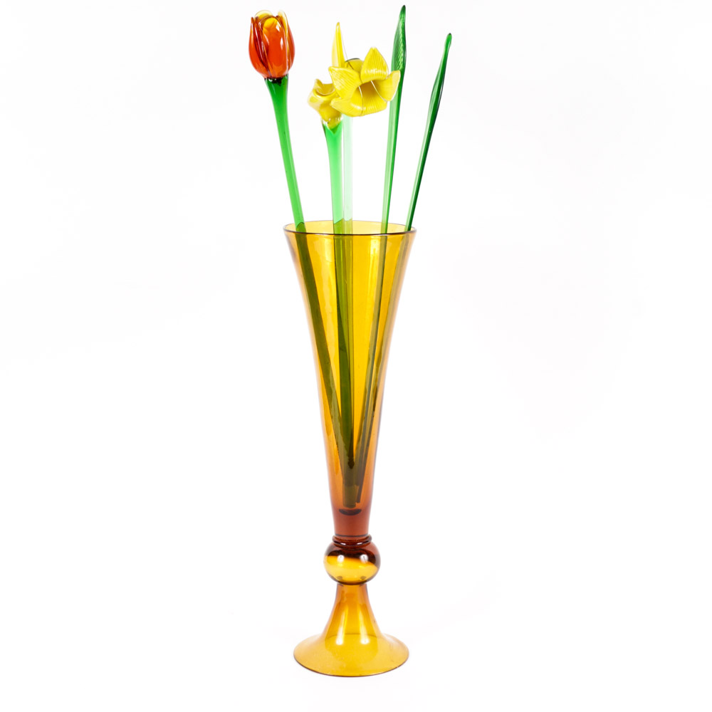Art Glass Vase and Flowers EBTH