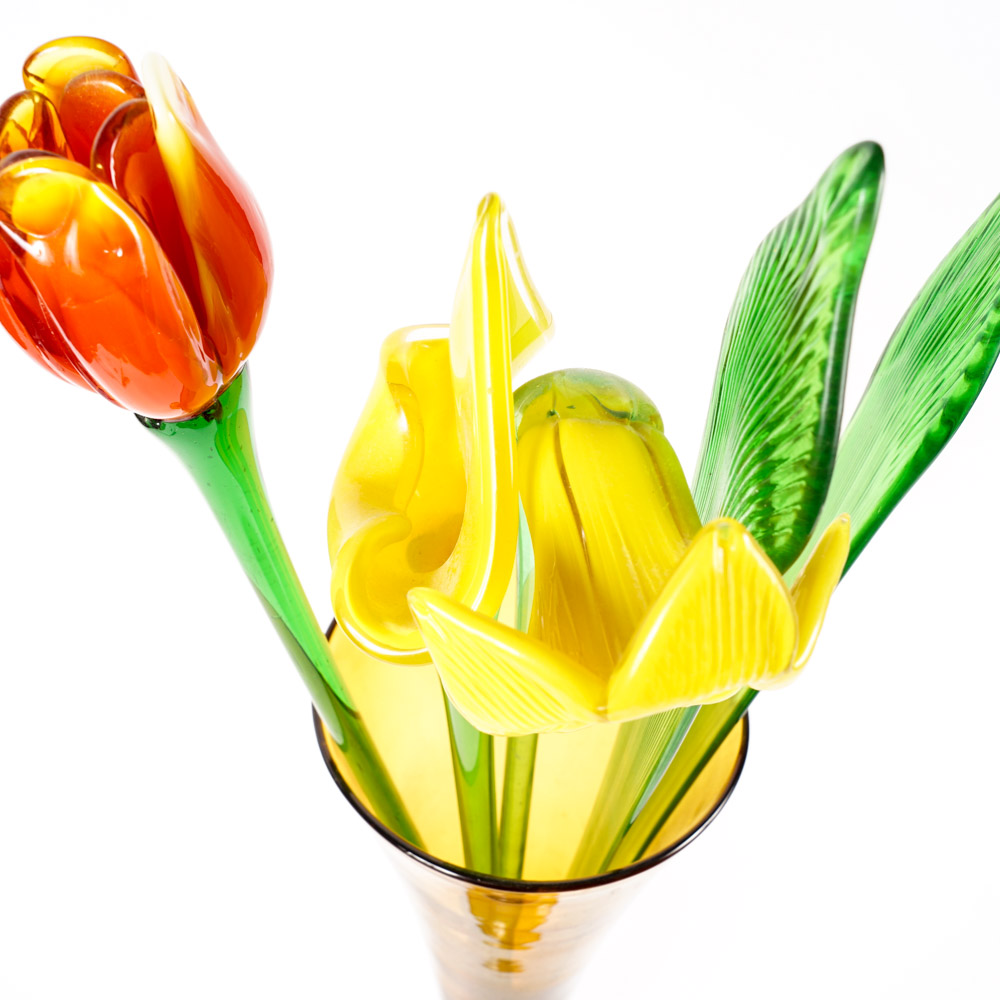 Art Glass Vase and Flowers EBTH