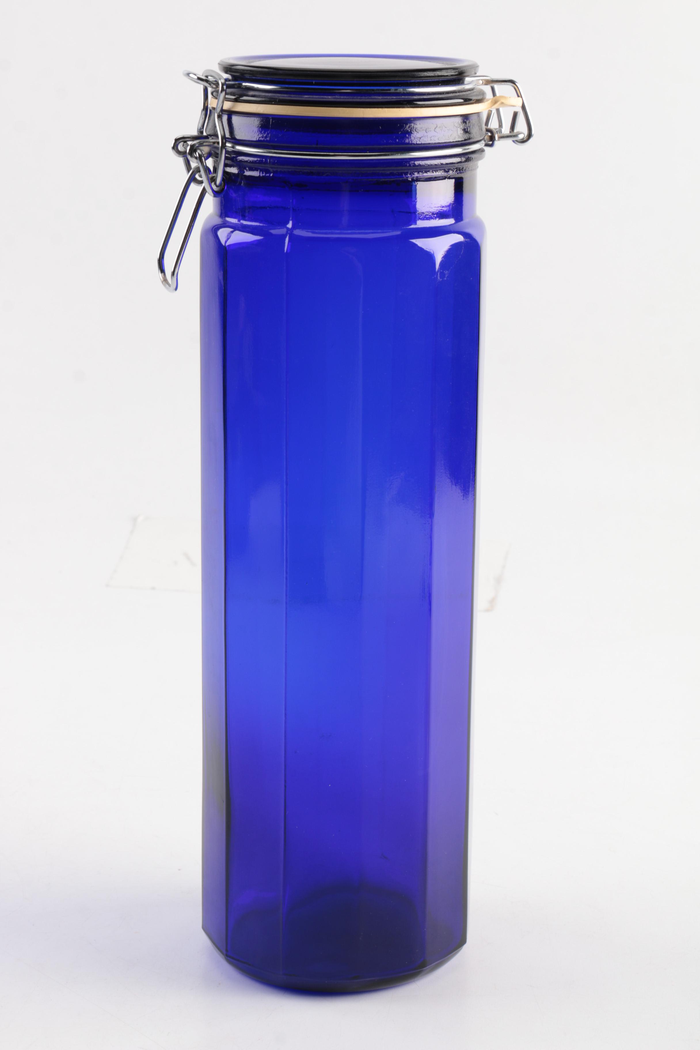 Cobalt Glass CocaCola Straw Dispenser with Assorted Cobalt Glassware