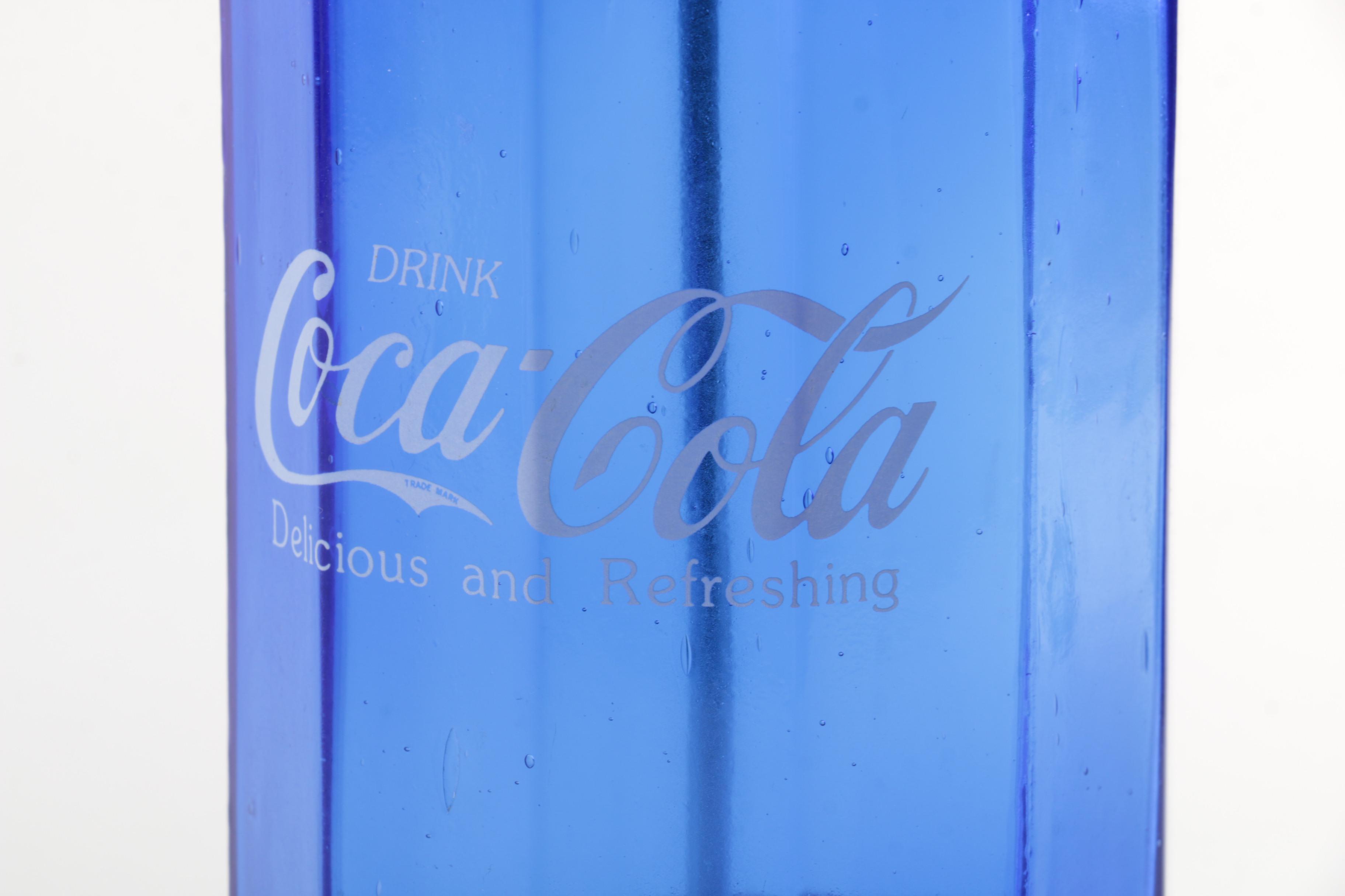 Cobalt Glass CocaCola Straw Dispenser with Assorted Cobalt Glassware