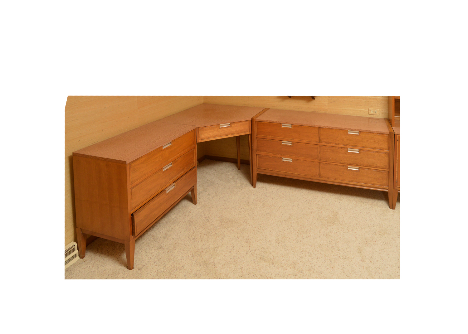 Mid Century Modern Walnut Corner Desk With Two Chests By Basic