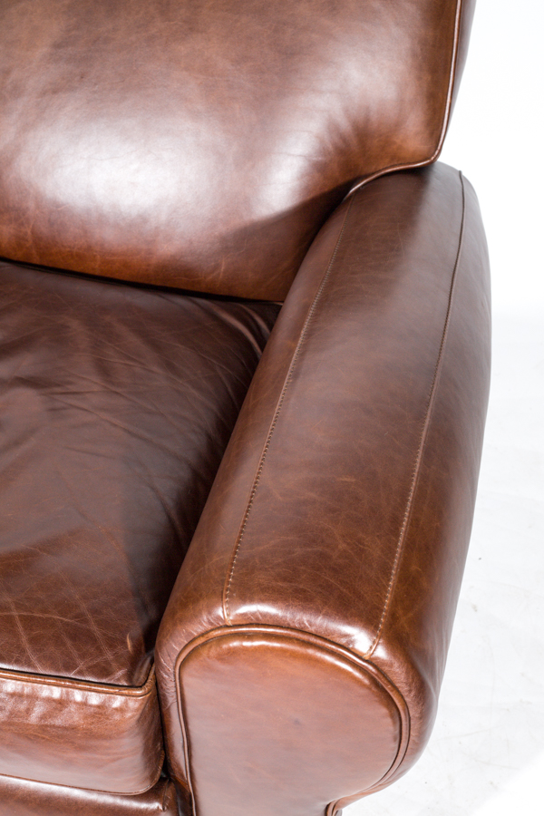 Pottery Barn Brown Leather Armchair Designed by Mitchell Gold and Bob