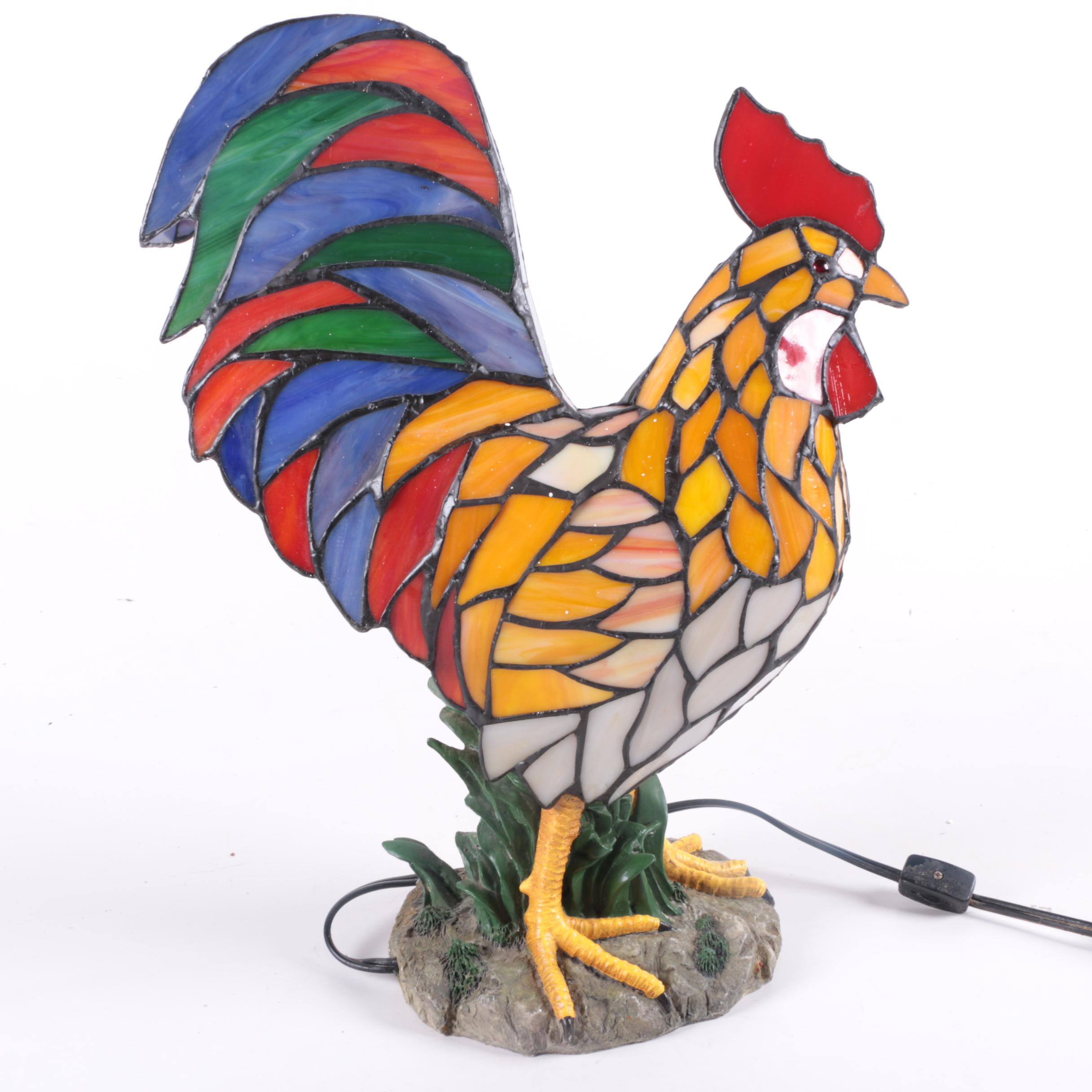Stained Glass Rooster Lamp and Votive Holder EBTH