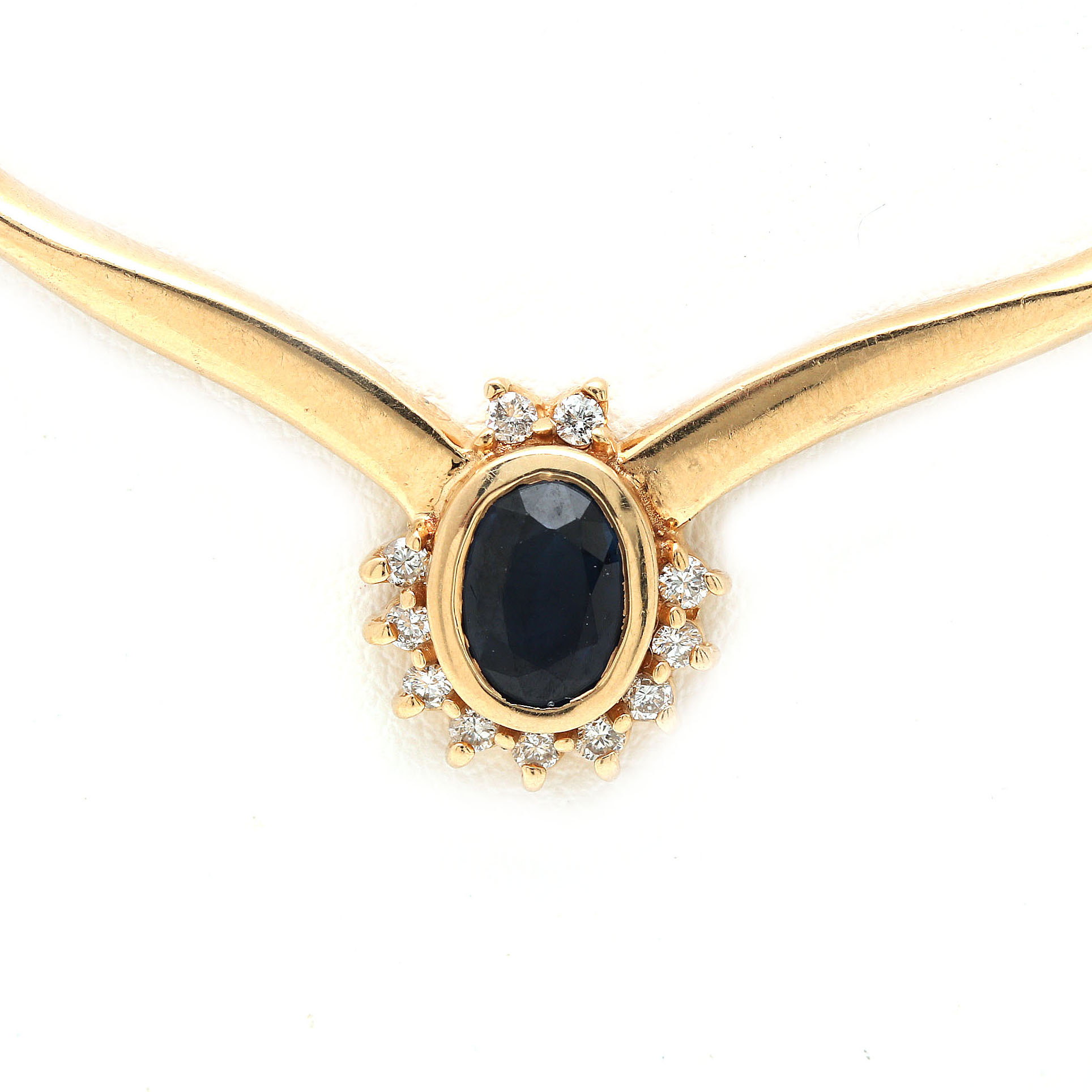 14K Yellow Gold Sapphire and Diamond Pendant Link Necklace EBTH