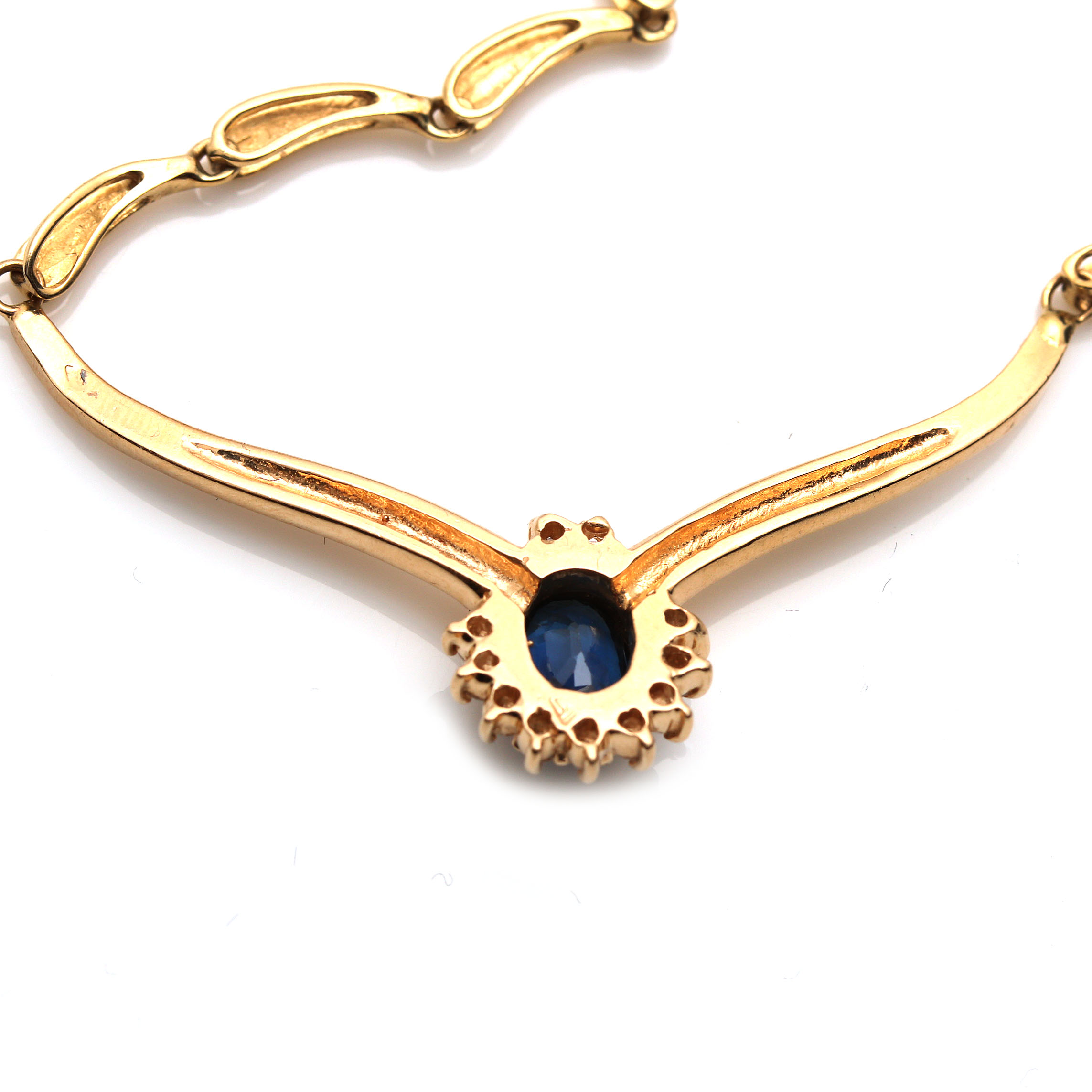 14K Yellow Gold Sapphire and Diamond Pendant Link Necklace EBTH