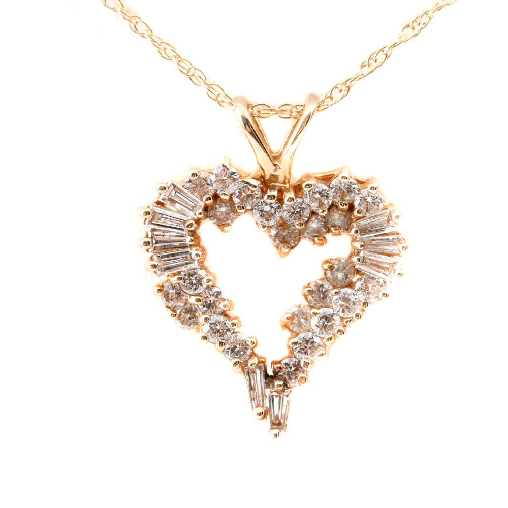 14K Yellow Gold 1.06 CTW Diamond Heart Pendant Necklace EBTH