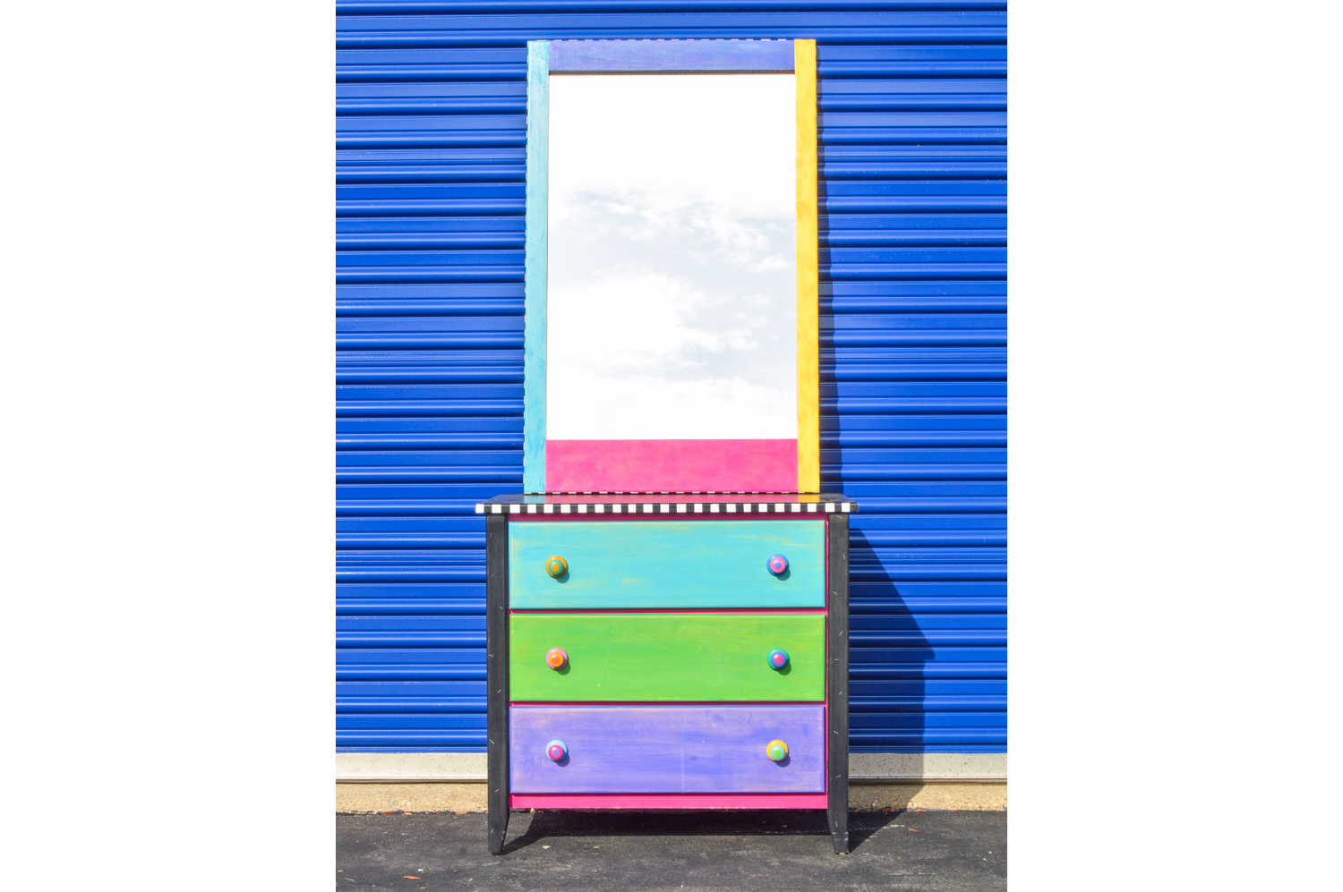 Contemporary Handpainted Dresser And Mirror Ebth