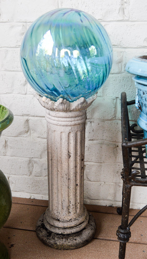 Glazed Planters and Gazing Ball with Column Stand EBTH