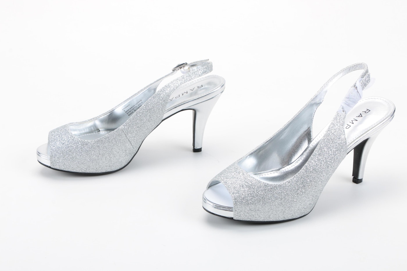 Rampage Sparkly Silver Peep Toe Slingback Heels | EBTH