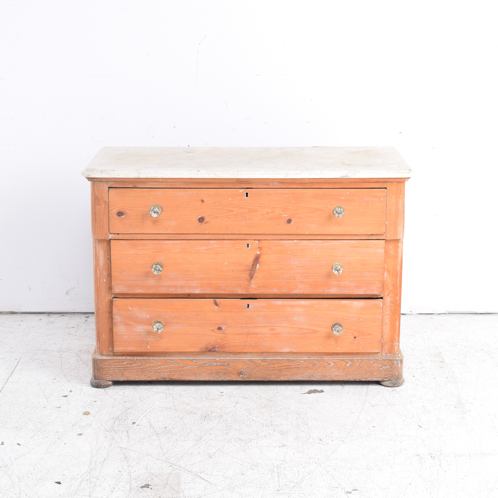 Antique Pine Chest Of Drawers With Marble Top Ebth