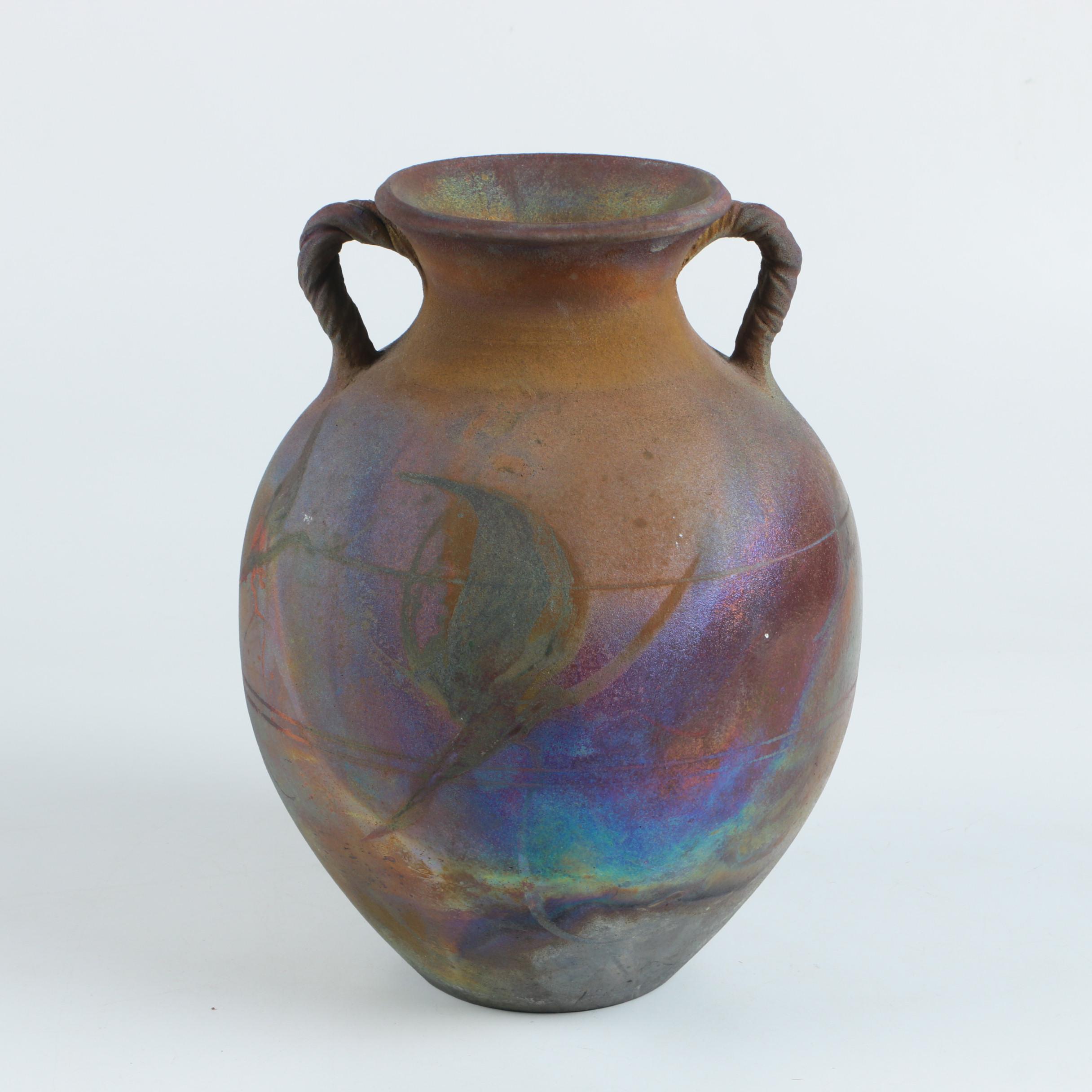 Signed Raku Art Pottery Vase EBTH