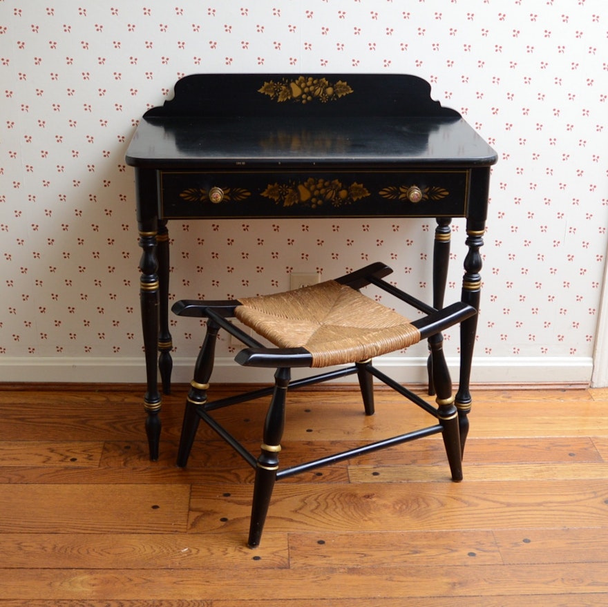 Vintage Hitchcock Style Writing Desk And Stool Ebth