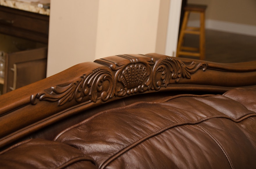 north shore leather sofa with gold trim