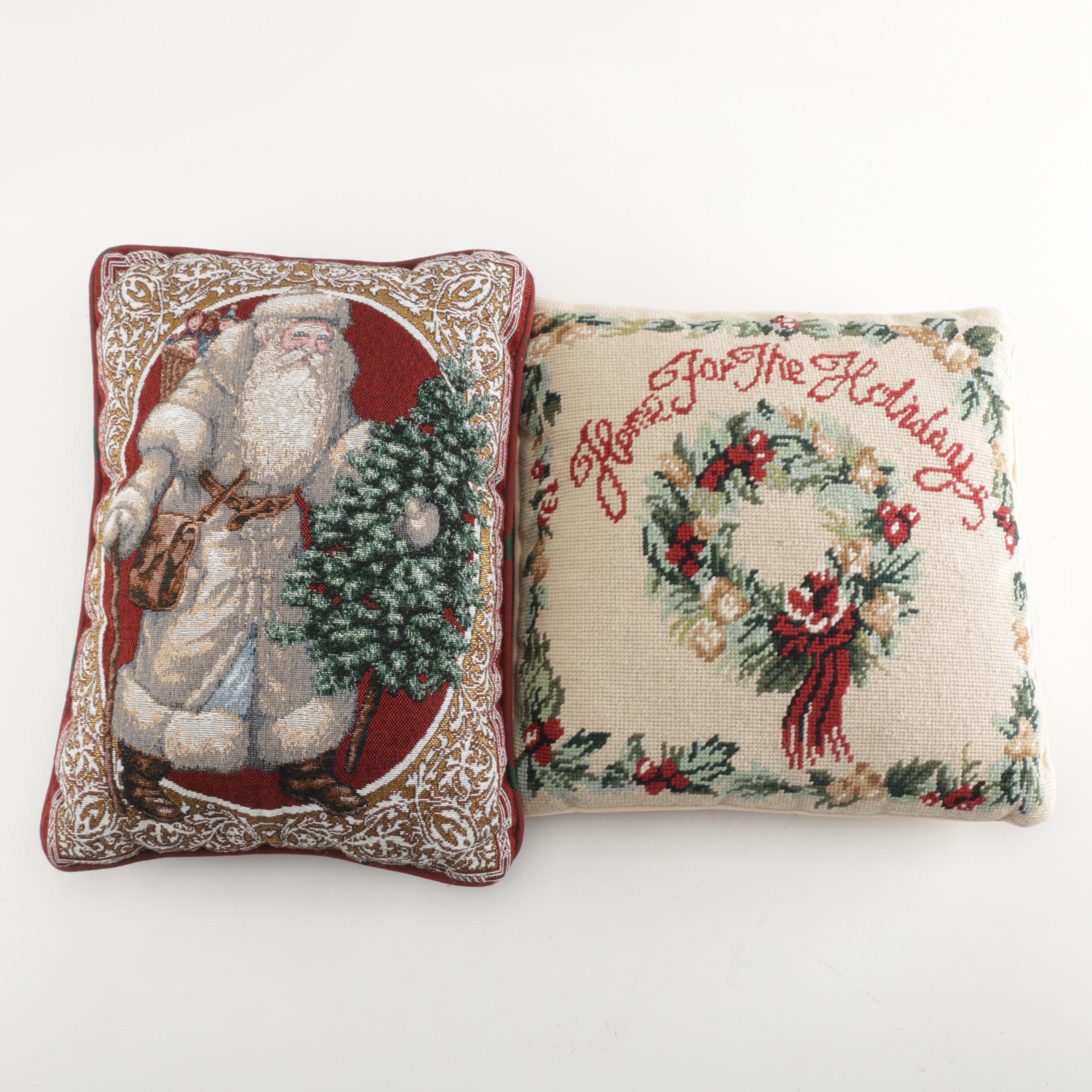Embroidered Christmas Pillows Ebth