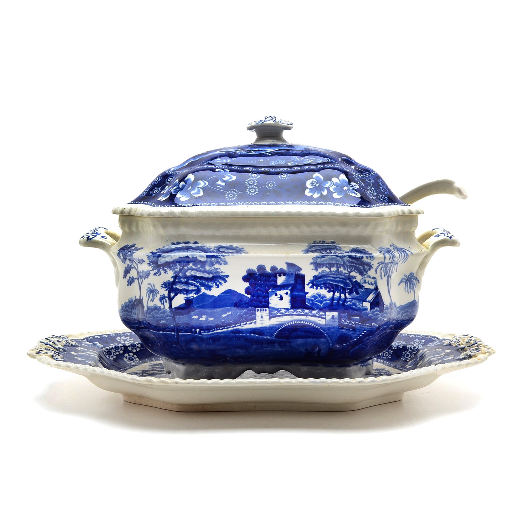 "Spode Tower" Copeland Spode Transferware Soup Tureen, Tray and White