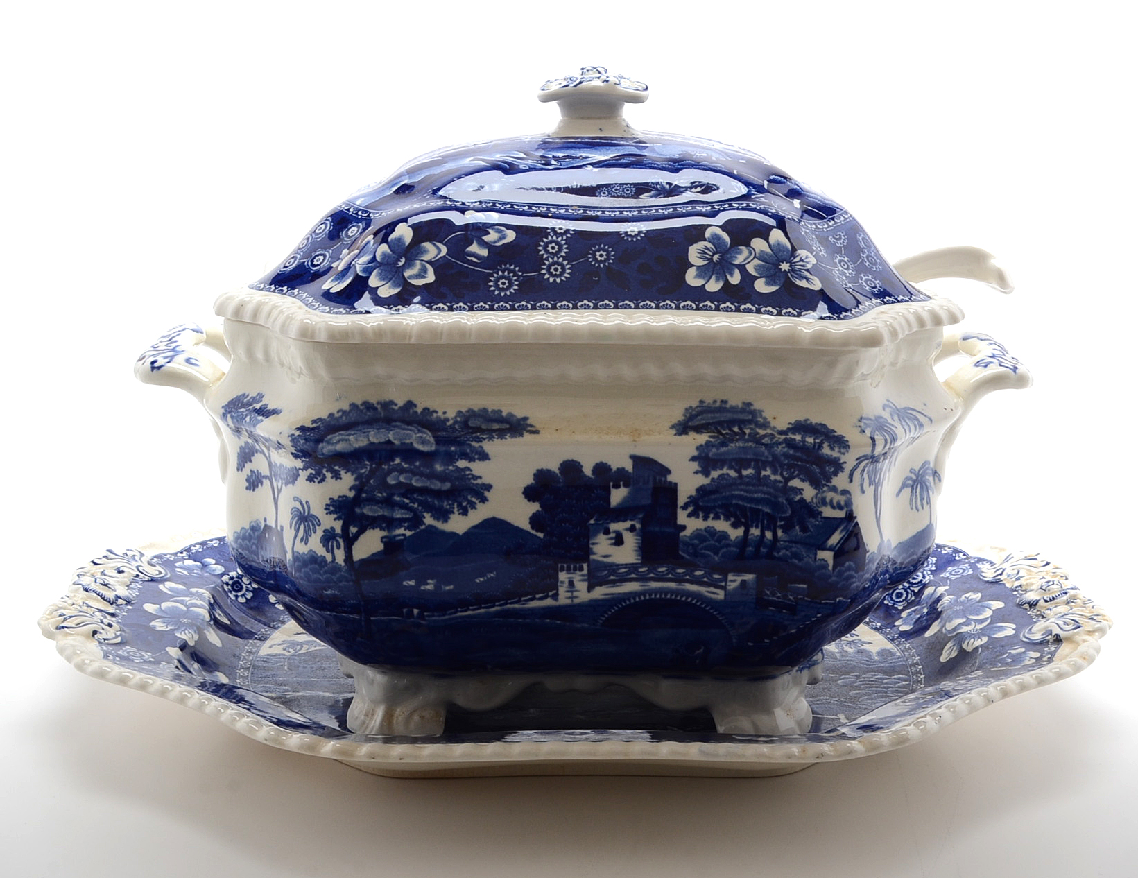 "Spode Tower" Copeland Spode Transferware Soup Tureen, Tray and White