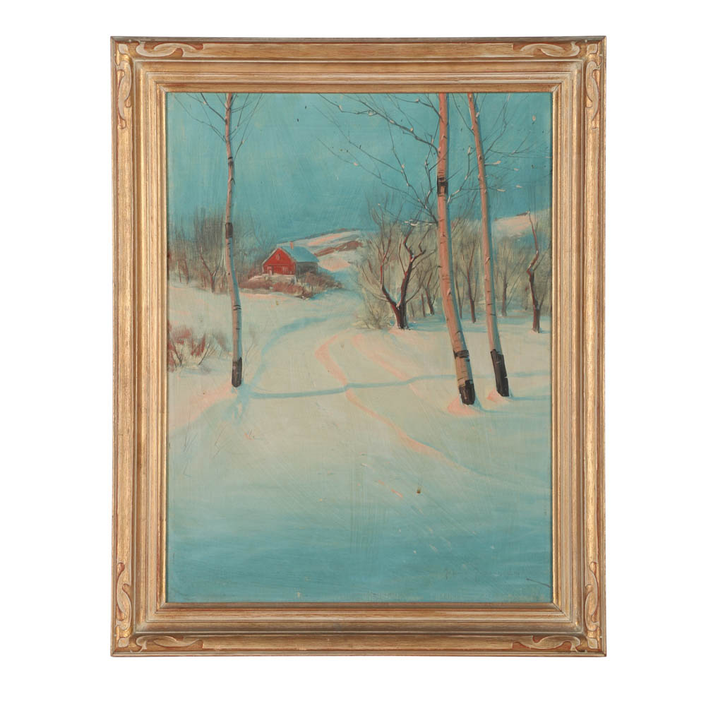 Svend Svendsen Oil Painting On Canvas Of A Winter Landscape Ebth