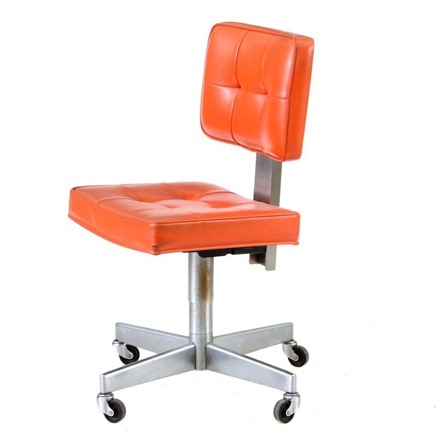 Vintage Shaw Walker Desk Chair In Orange Vinyl Ebth