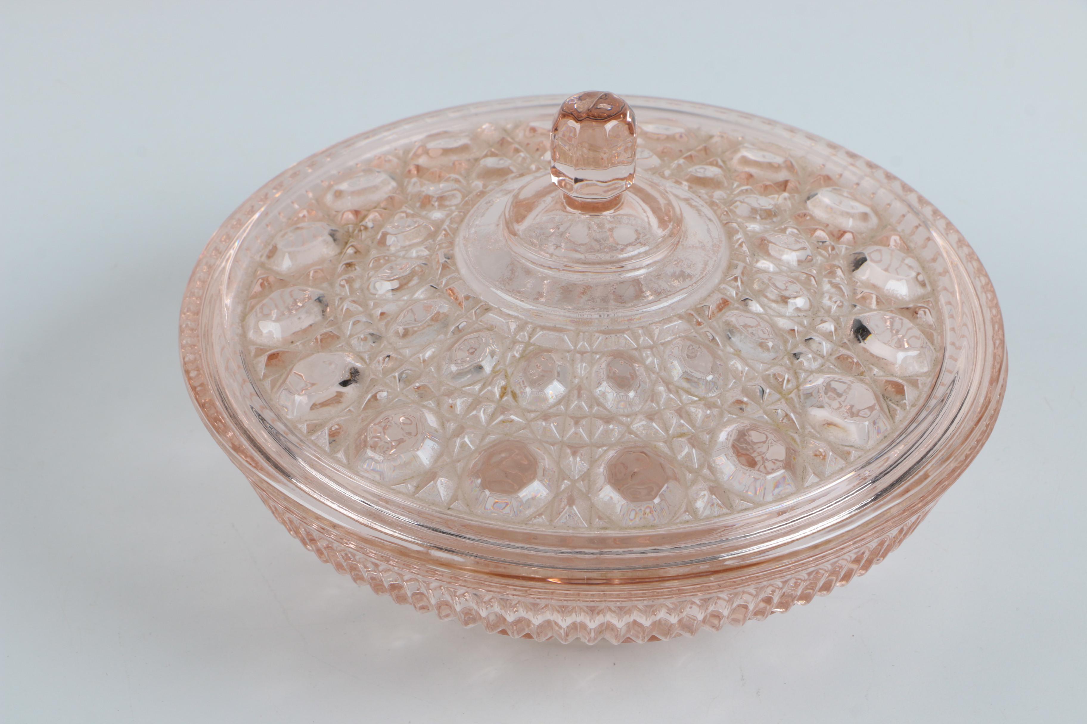 Pink Depression Glass Ice Cream Dishes and Lidded Bowl EBTH