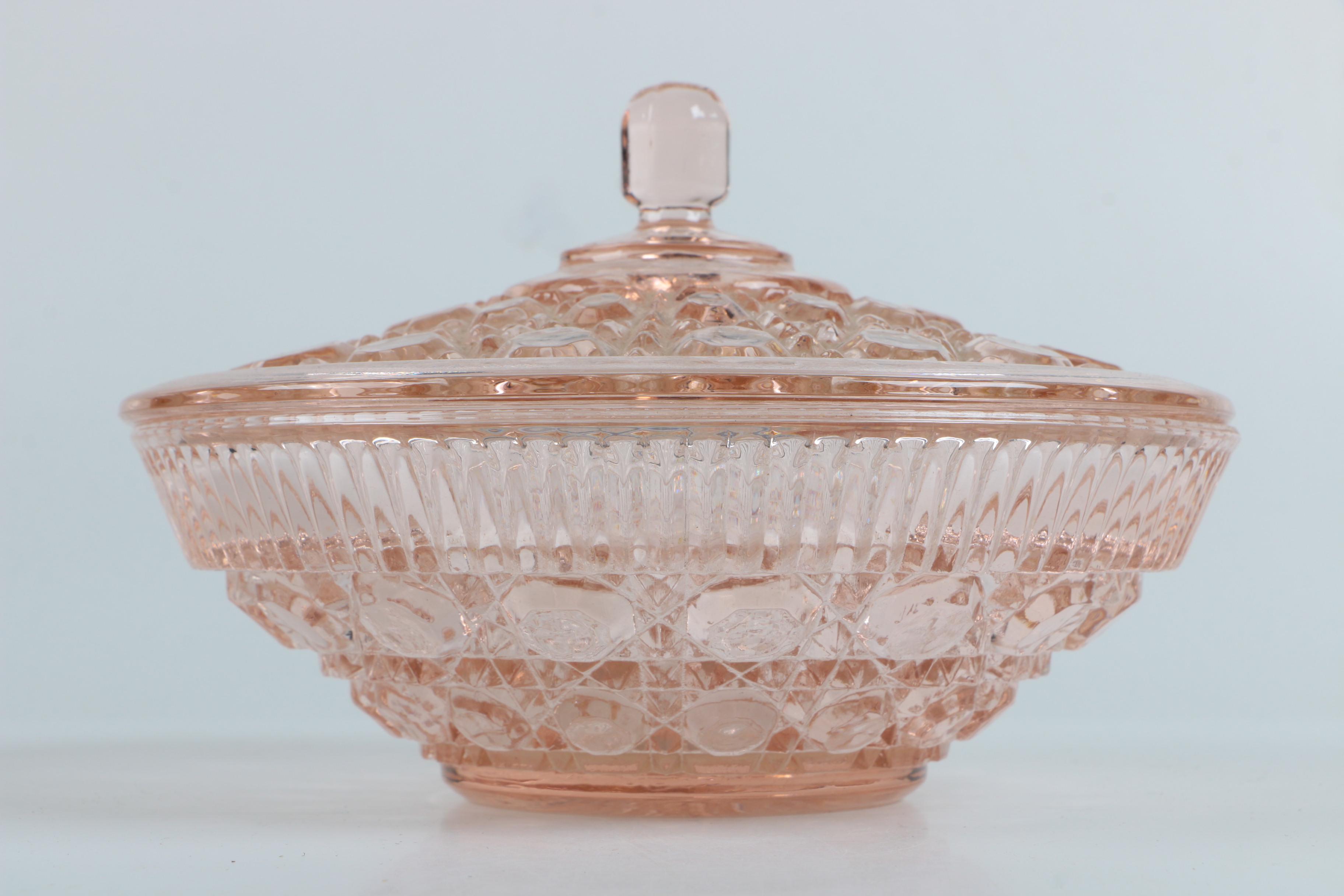 Pink Depression Glass Ice Cream Dishes and Lidded Bowl EBTH