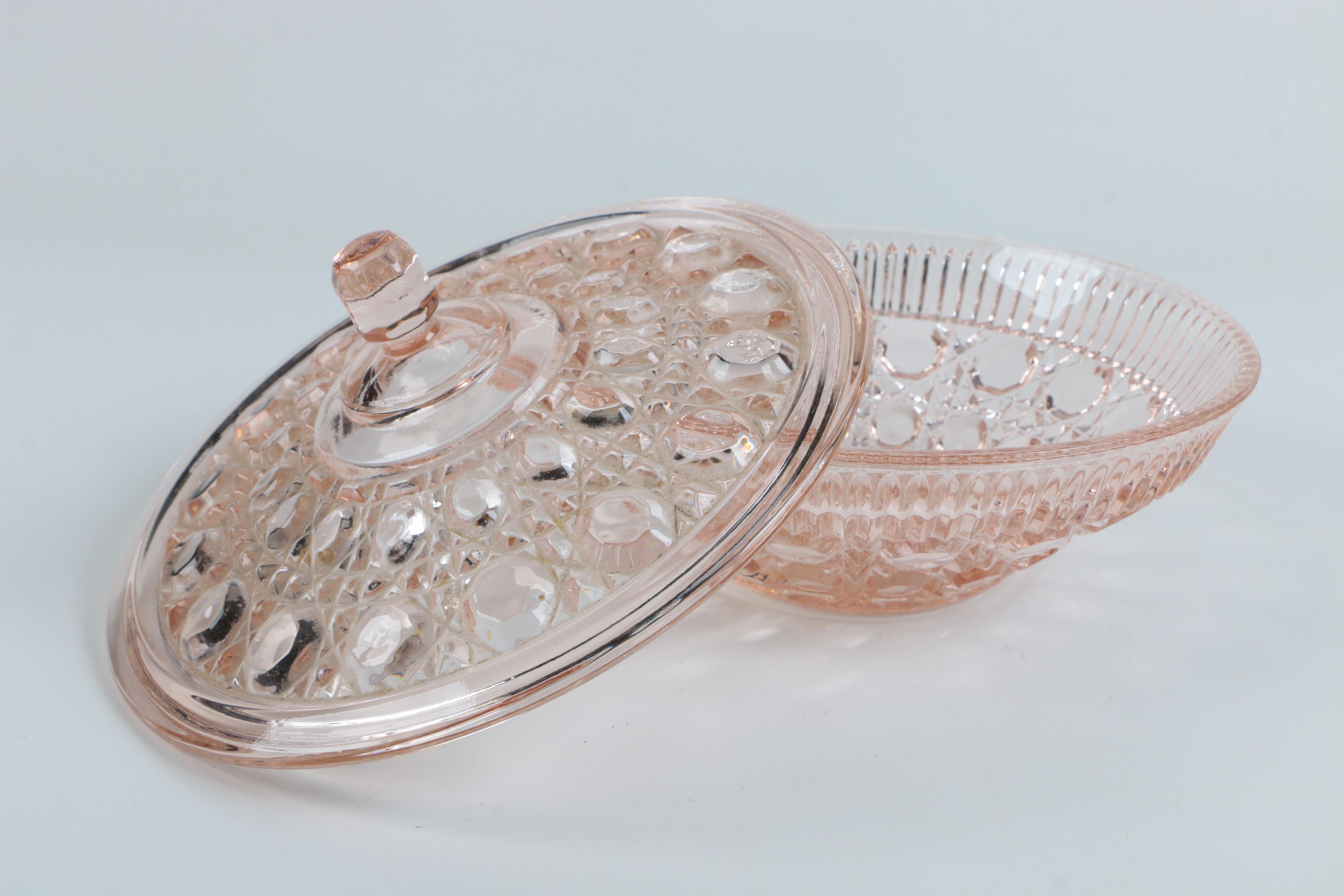 Pink Depression Glass Ice Cream Dishes and Lidded Bowl EBTH