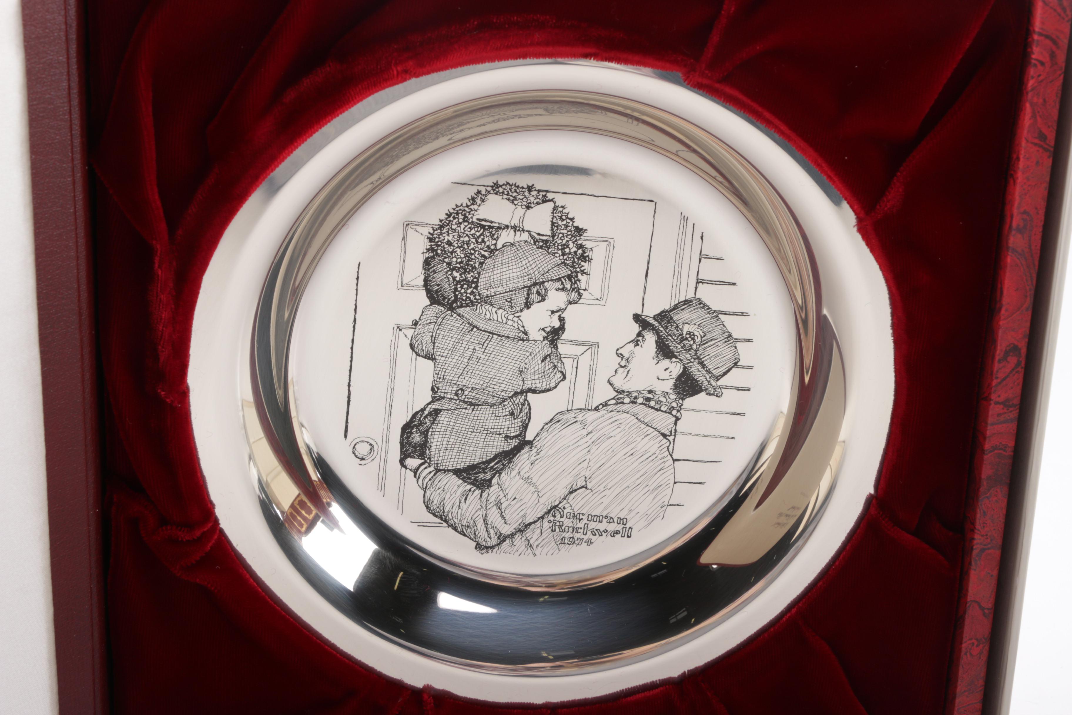 Norman rockwell sterling silver christmas plate