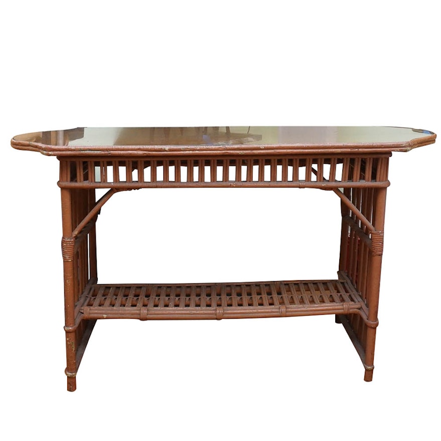Vintage 1920s Glass Top Rattan Console Table : EBTH