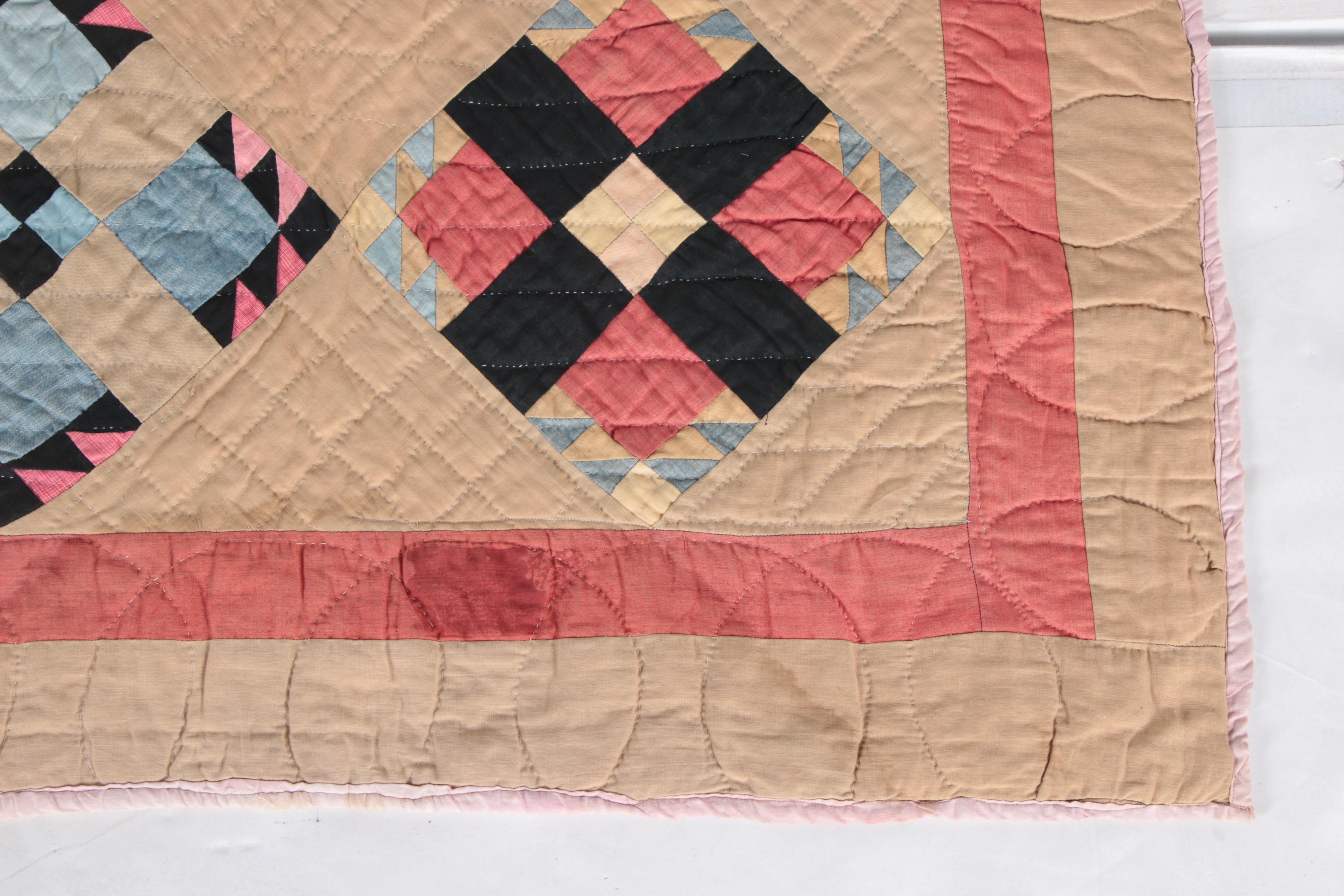 1890s Hand Pieced "New England" Block Quilt EBTH