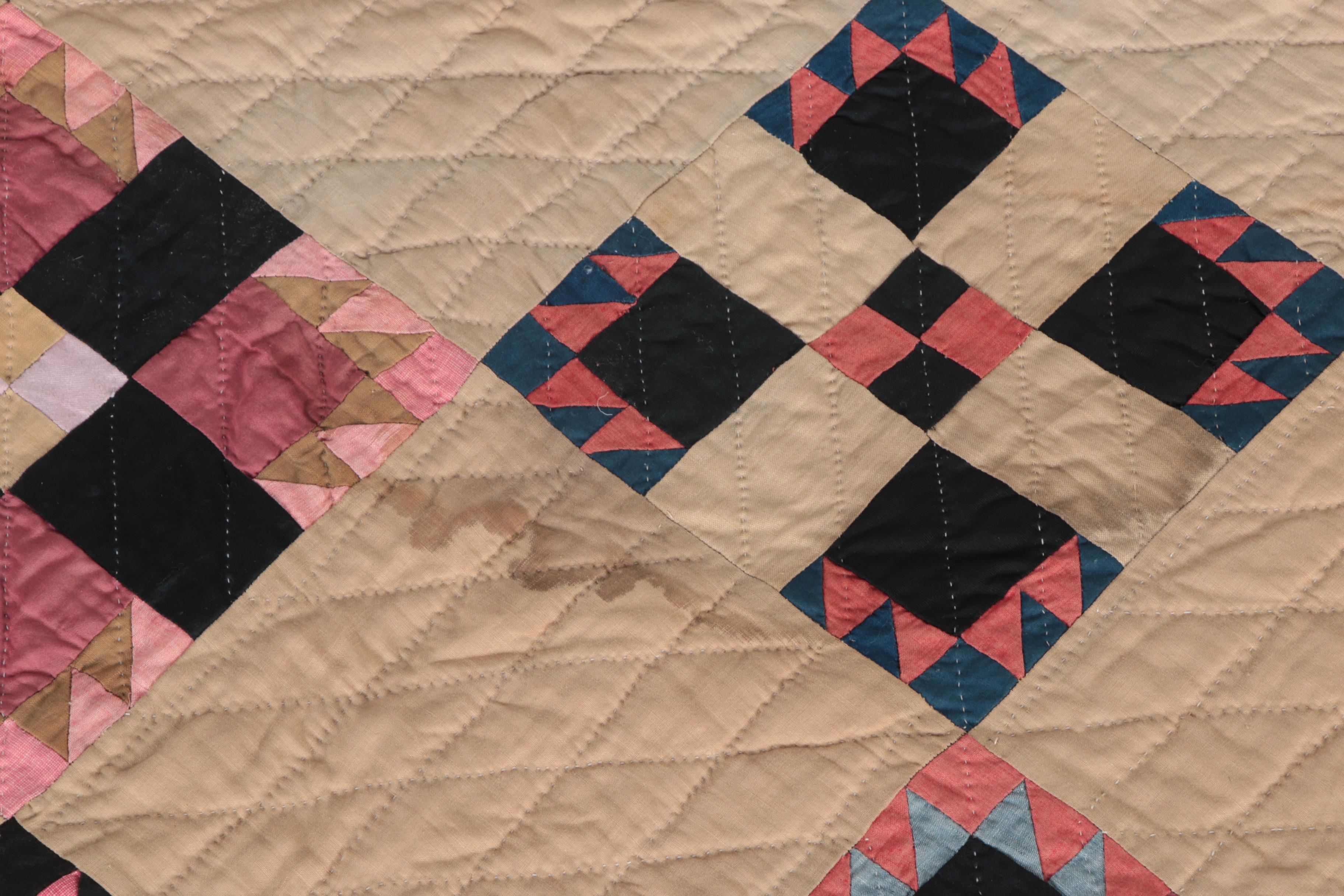 1890s Hand Pieced "New England" Block Quilt EBTH