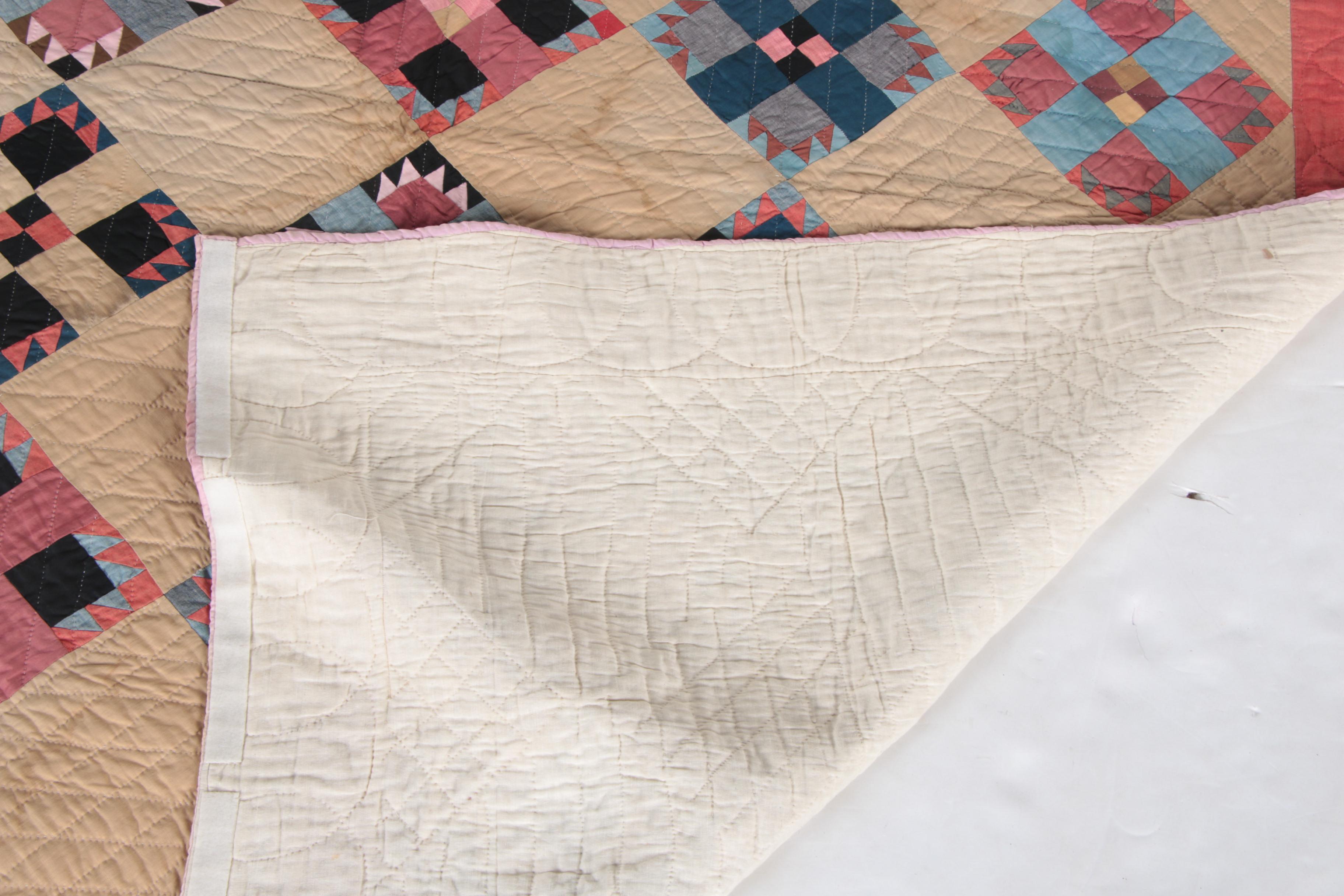 1890s Hand Pieced "New England" Block Quilt EBTH