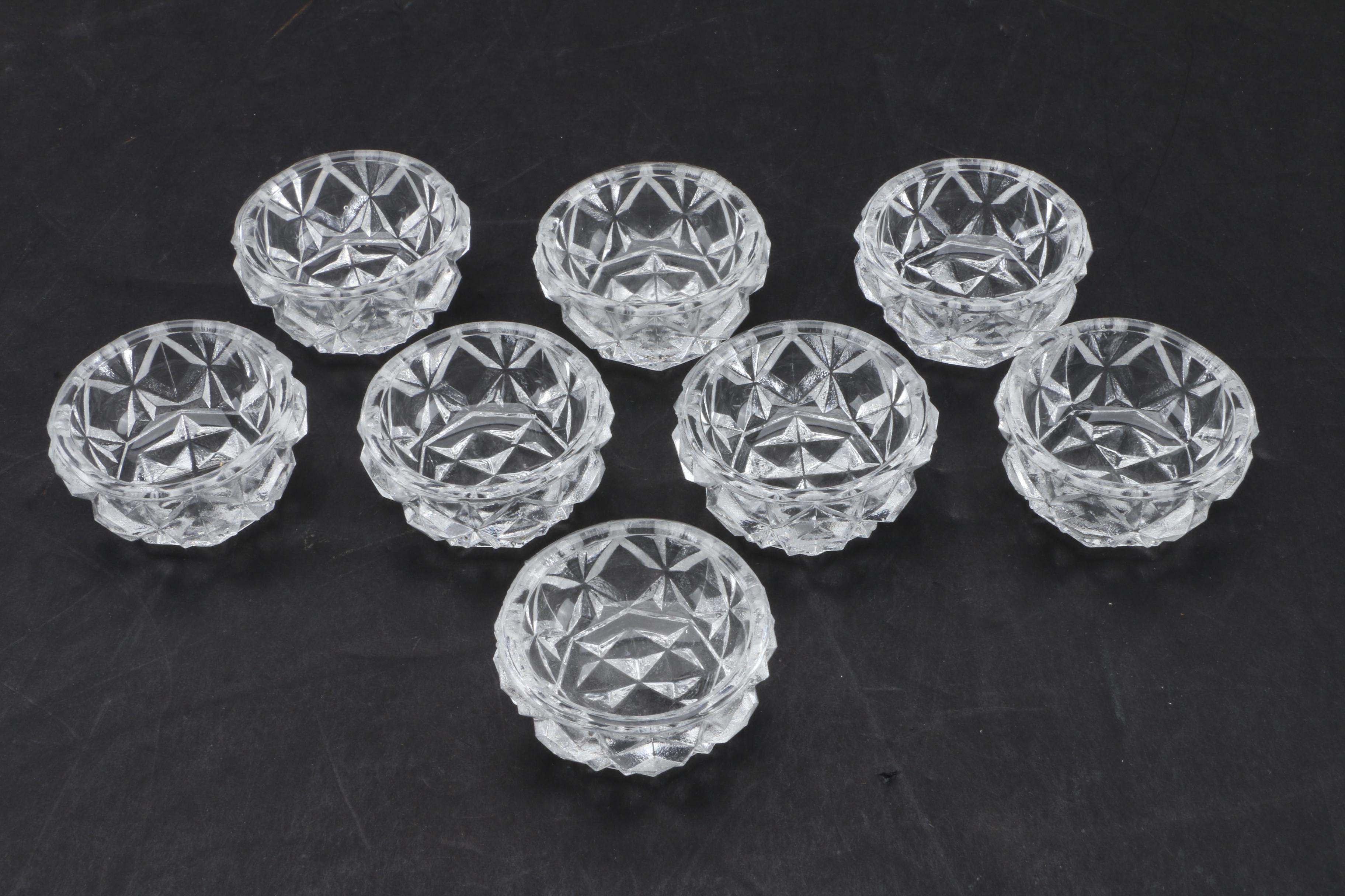 Eight Vintage Cut Glass Salt Cellars with Spoons EBTH