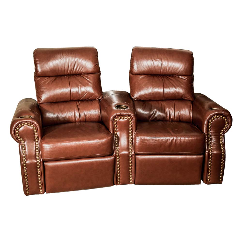 Brown Leather Double Recliner by Okin EBTH