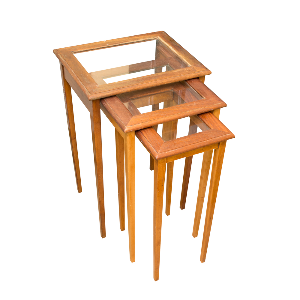 Glass Top Wooden Nesting Tables EBTH