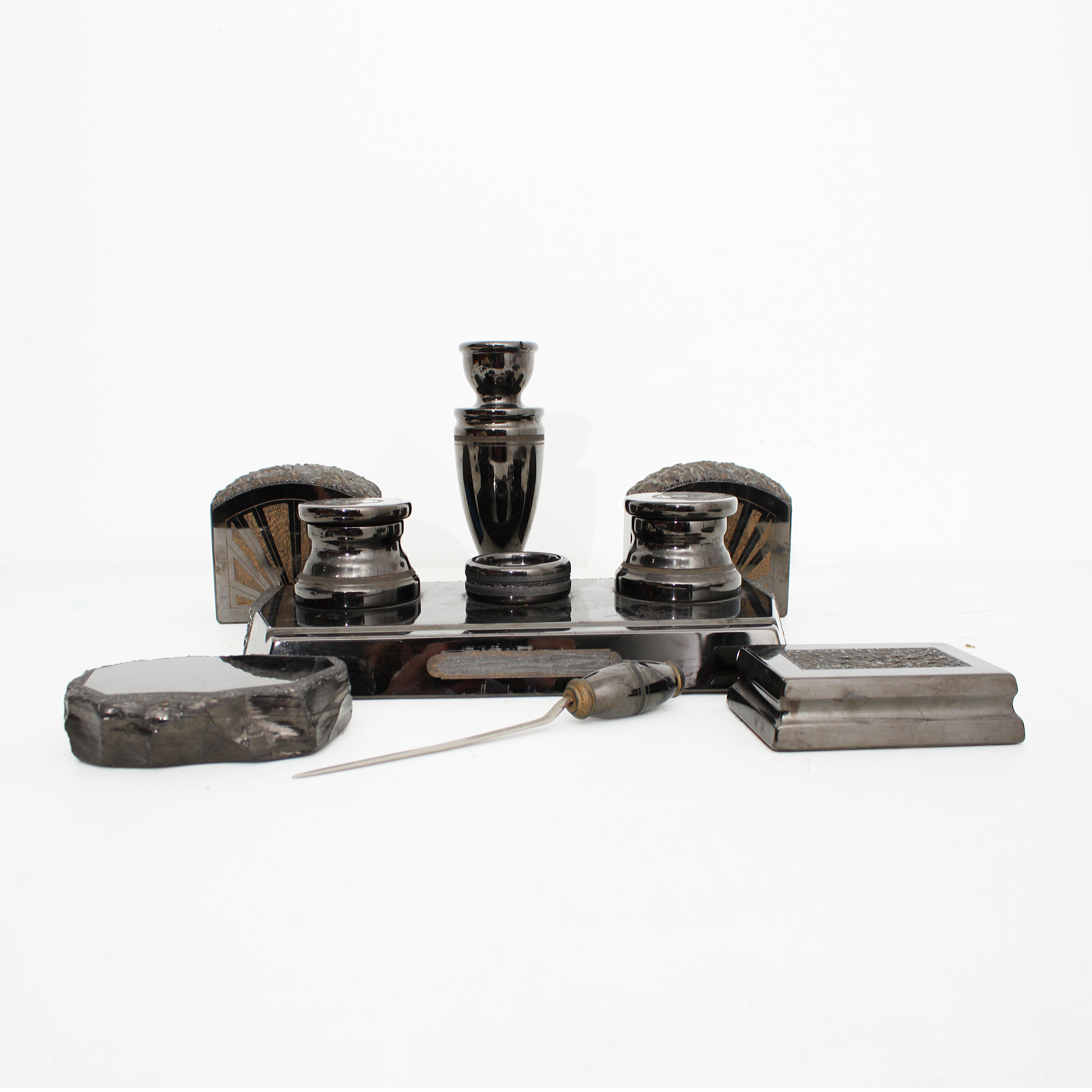 1920s or 30s Art Deco Anthracite Coal Desk Set EBTH