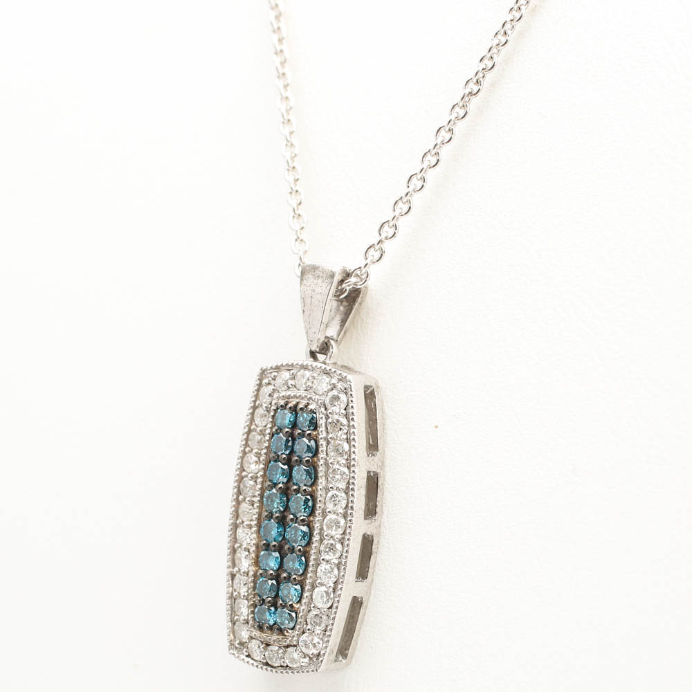 Sterling Silver Blue Diamond Pendant Necklace EBTH
